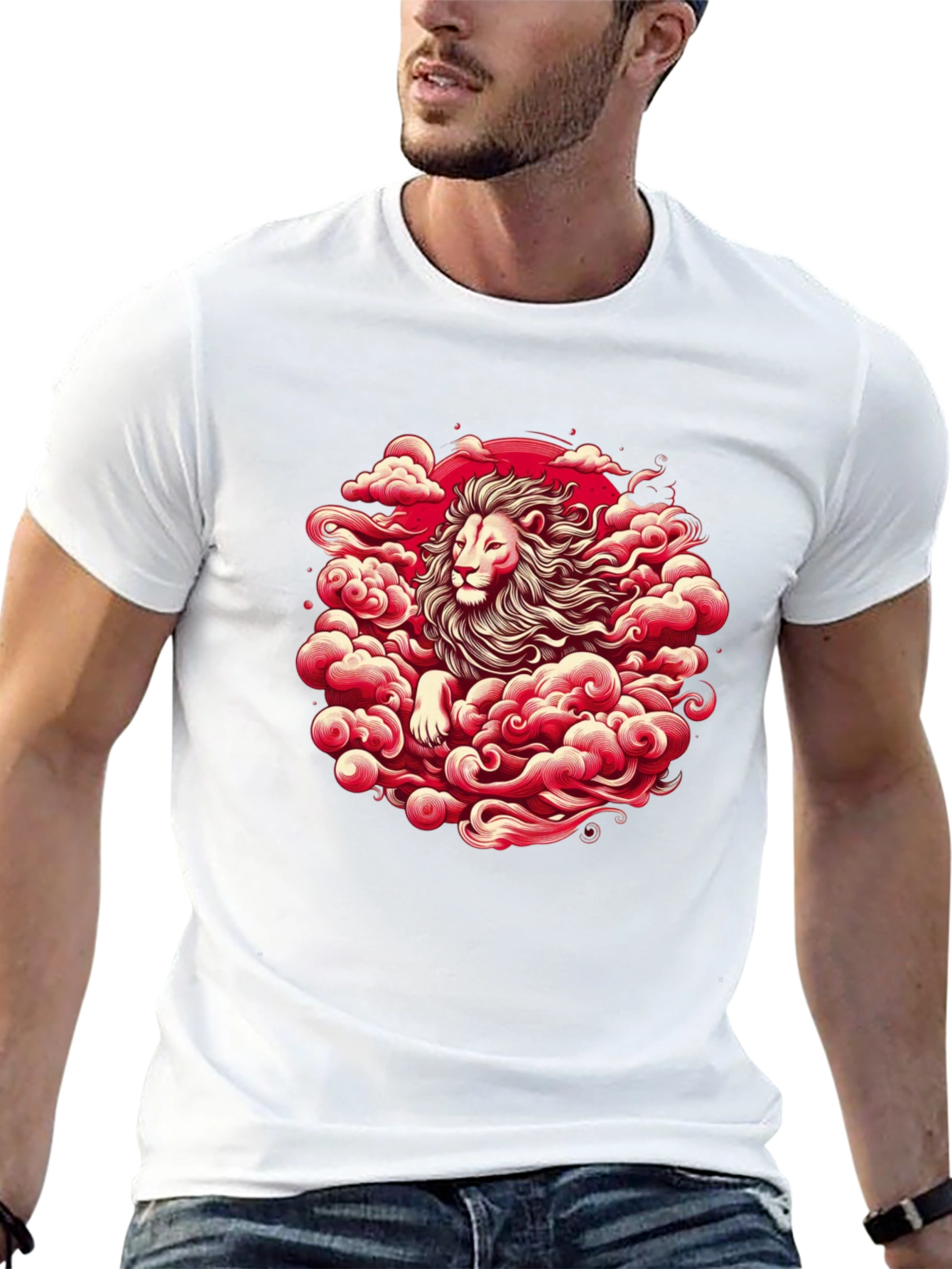 Lion in Clouds Graphic Black T-Shirt