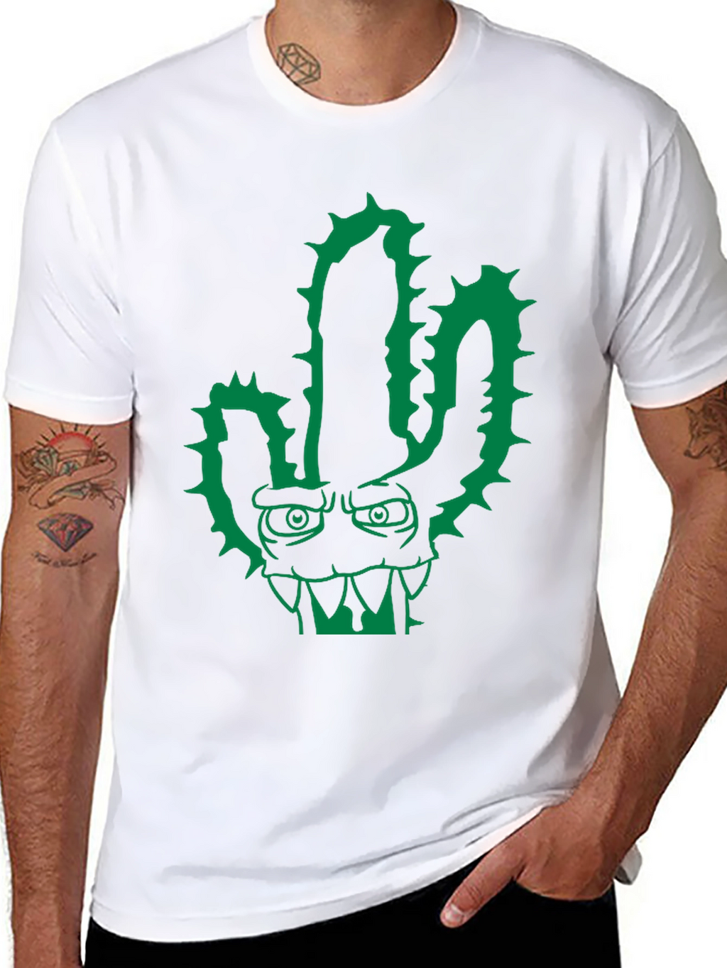 Cool Cactus Monster Graphic Black T-Shirt
