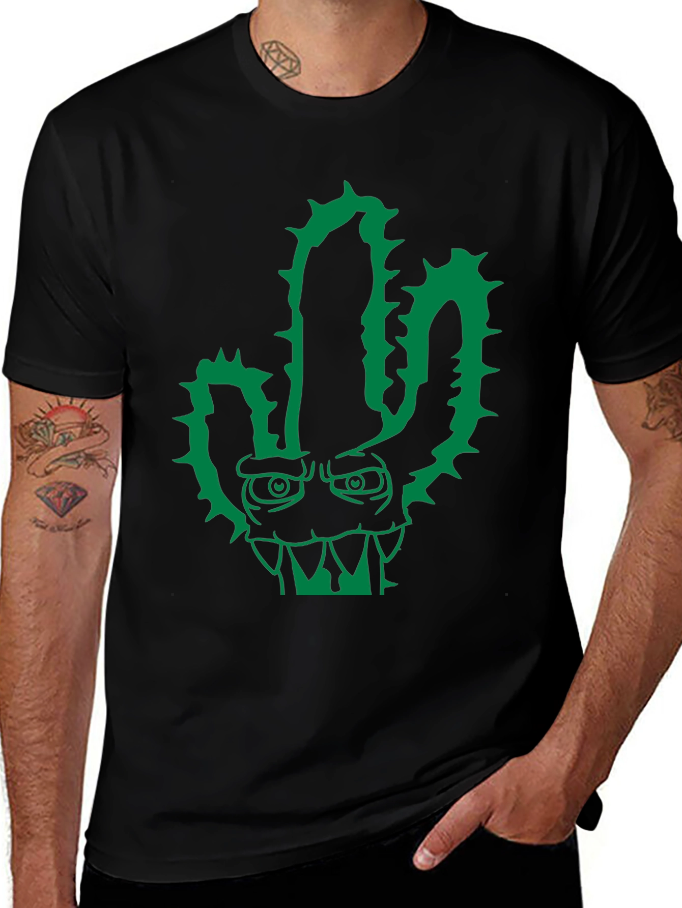 Cool Cactus Monster Graphic Black T-Shirt