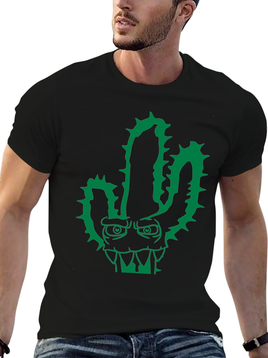 Cool Cactus Monster Graphic Black T-Shirt