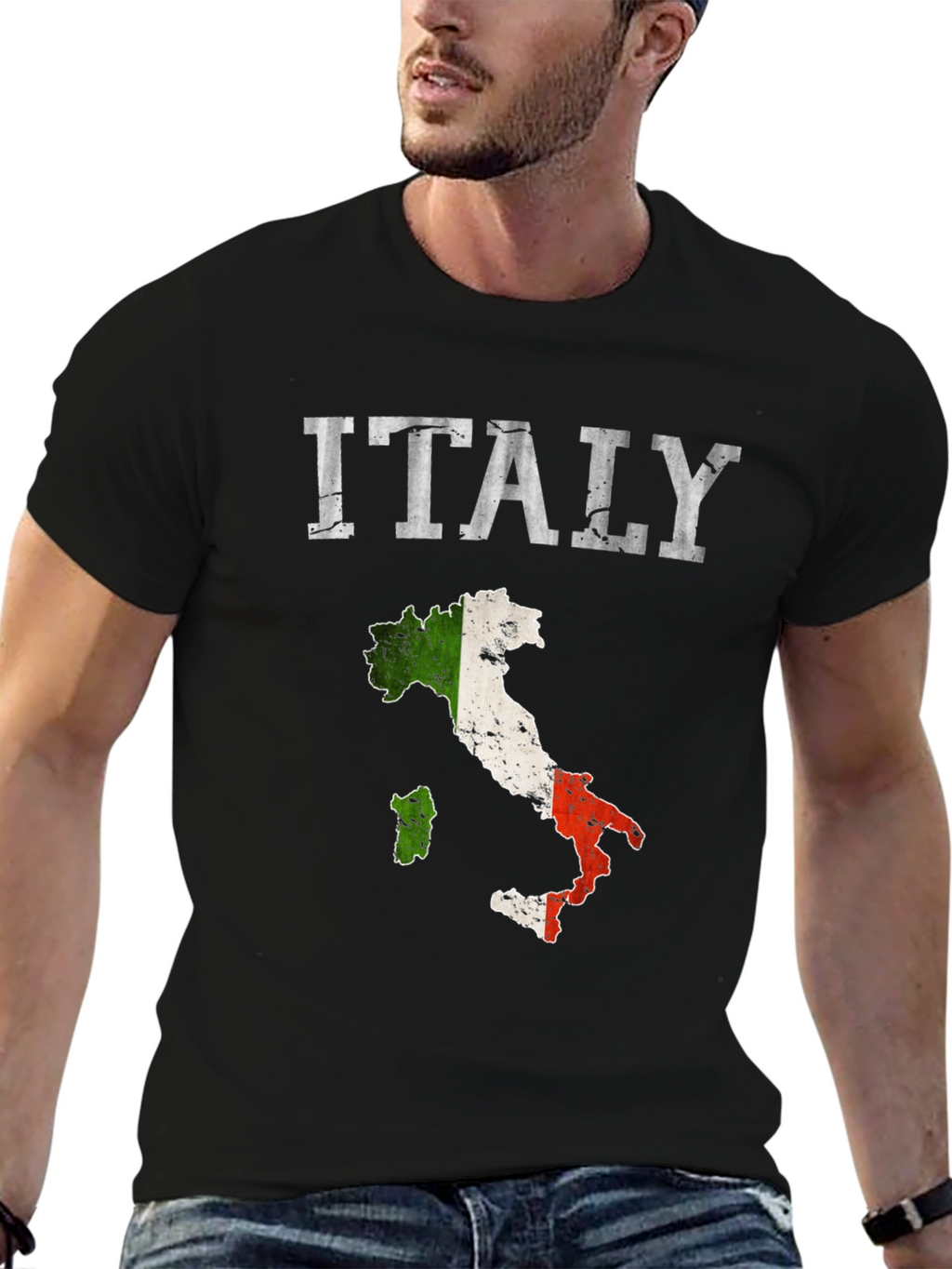 Italy Map Flag Graphic Tee - Black