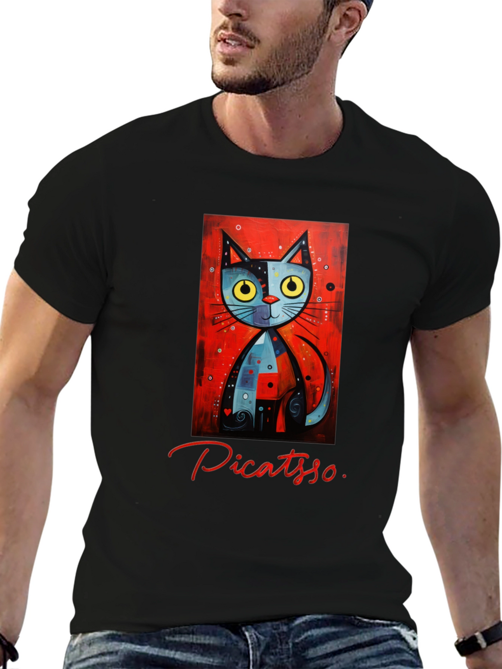 Picatso Cat Graphic T-Shirt - Artistic Novelty Tee