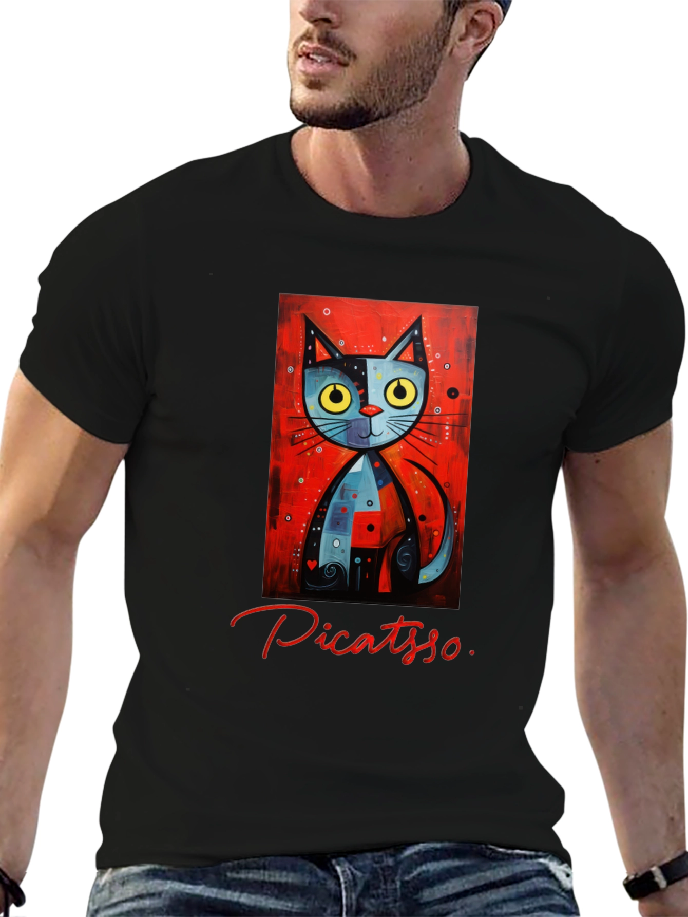 Picatso Cat Graphic T-Shirt - Artistic Novelty Tee