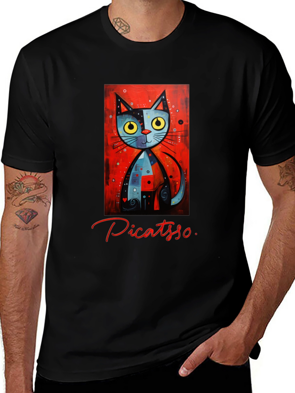 Picatso Cat Graphic T-Shirt - Artistic Novelty Tee