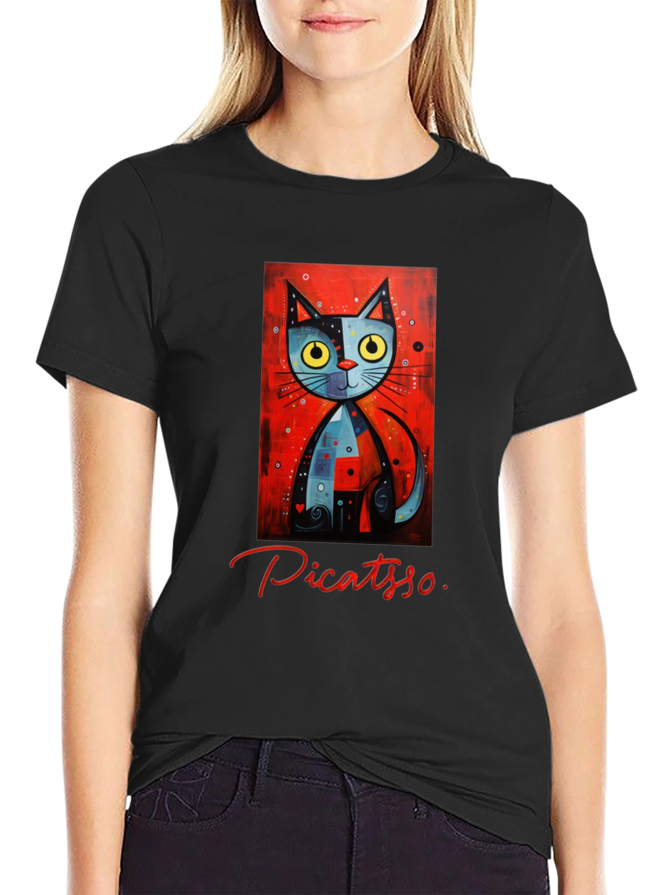 Picatso Cat Graphic T-Shirt - Artistic Novelty Tee