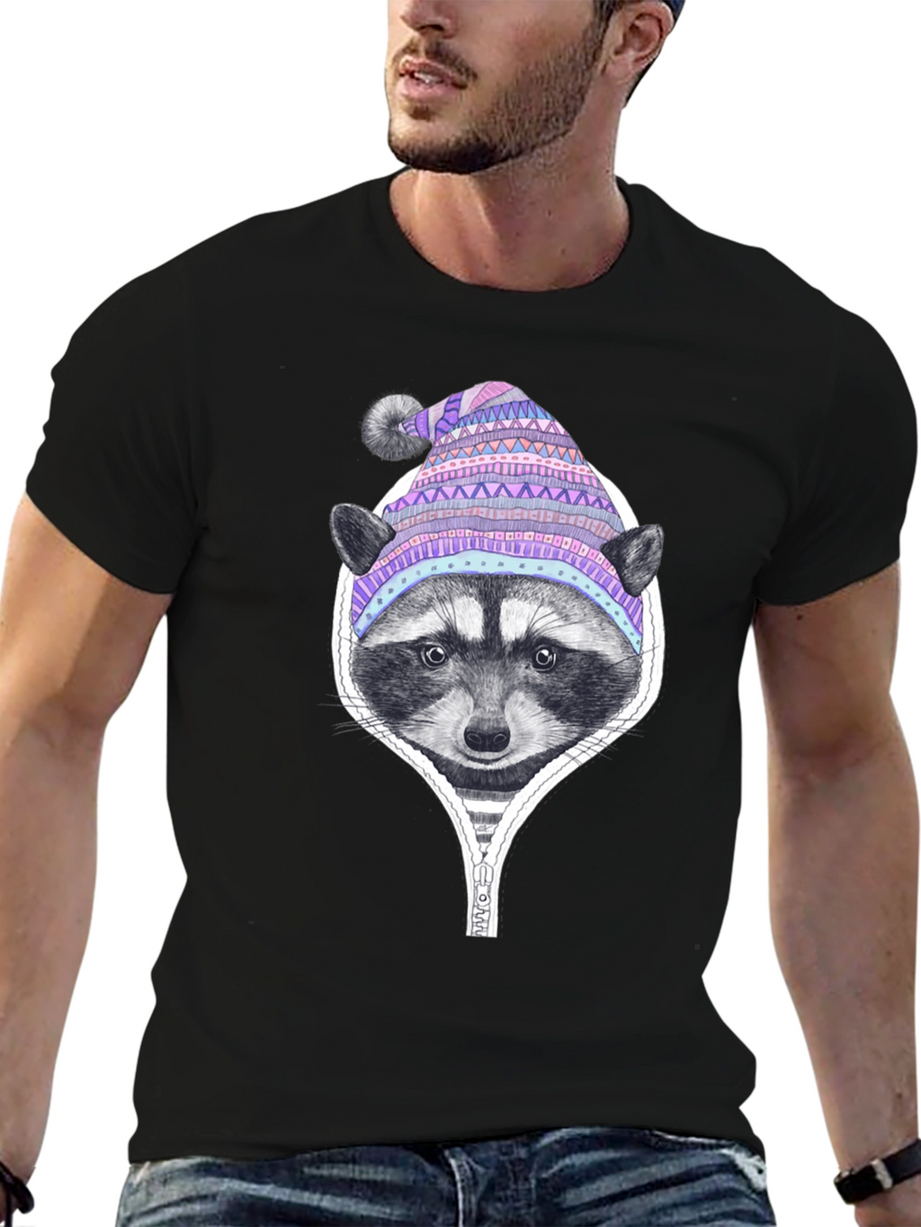 Raccoon in a Hat Graphic Tee - Black T-Shirt