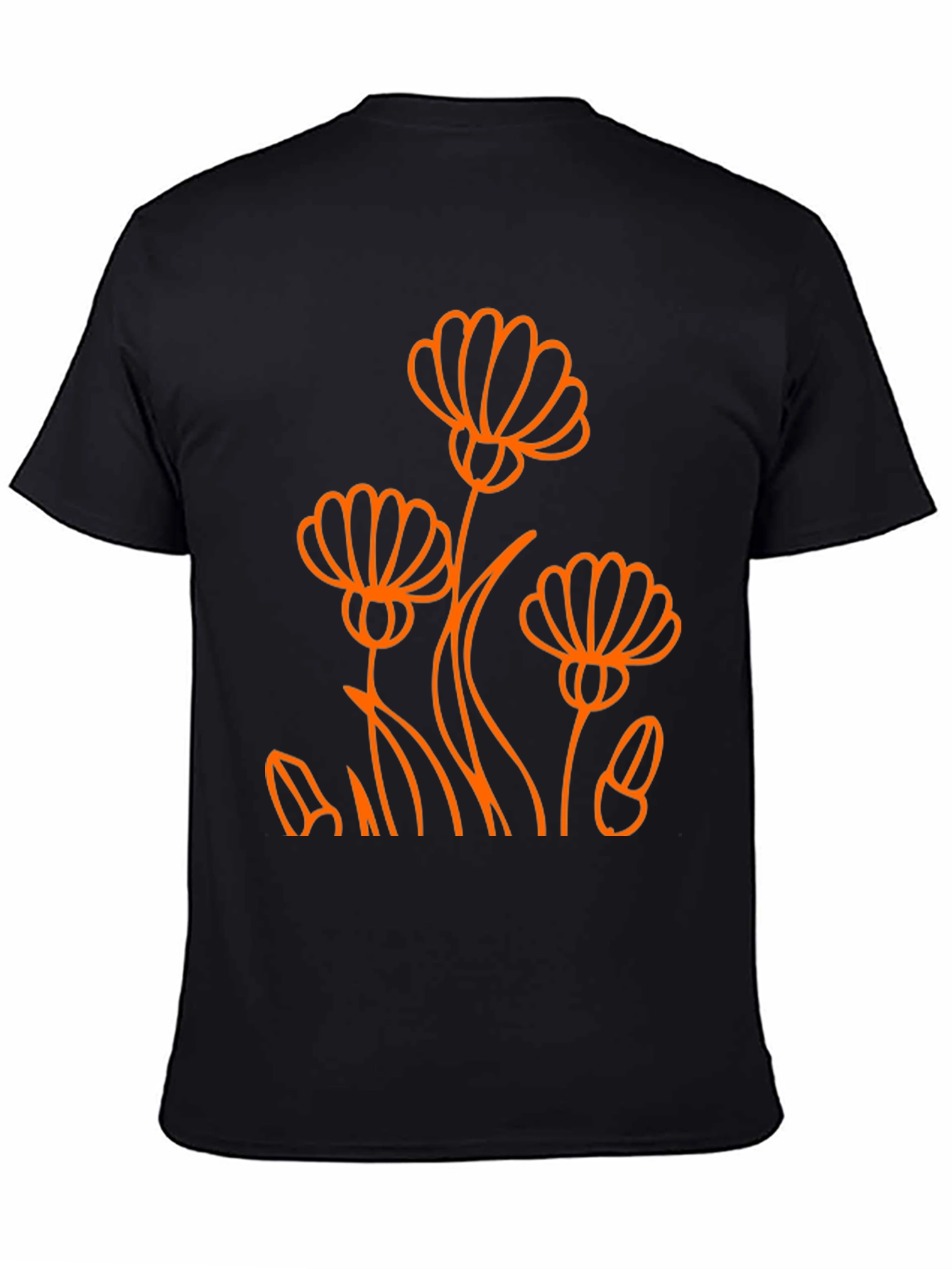 Black Tee with Orange Flower Design