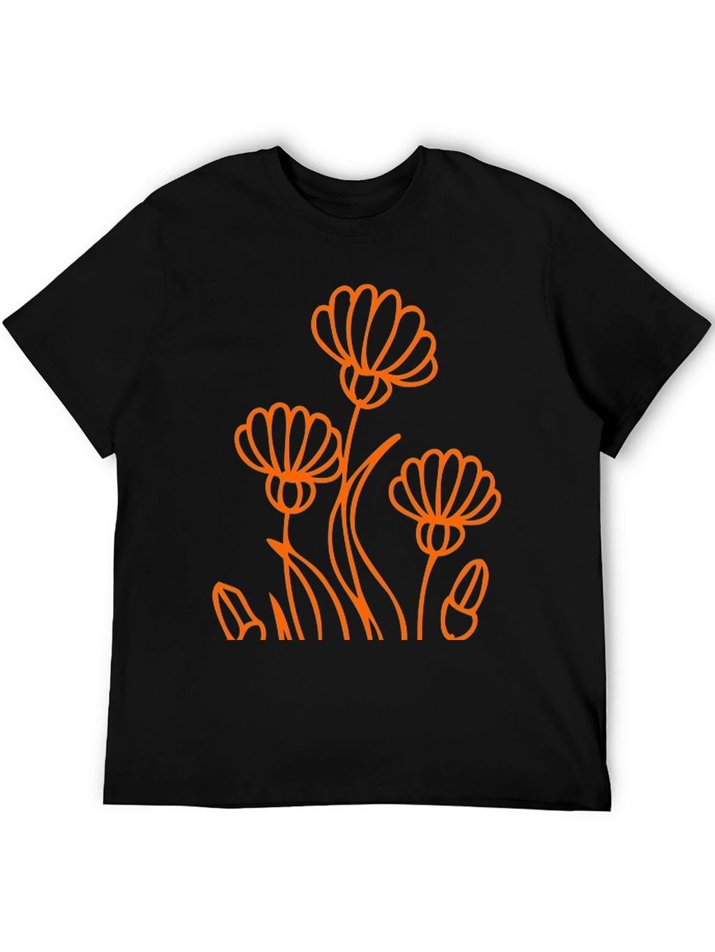 Black Tee with Orange Flower Design