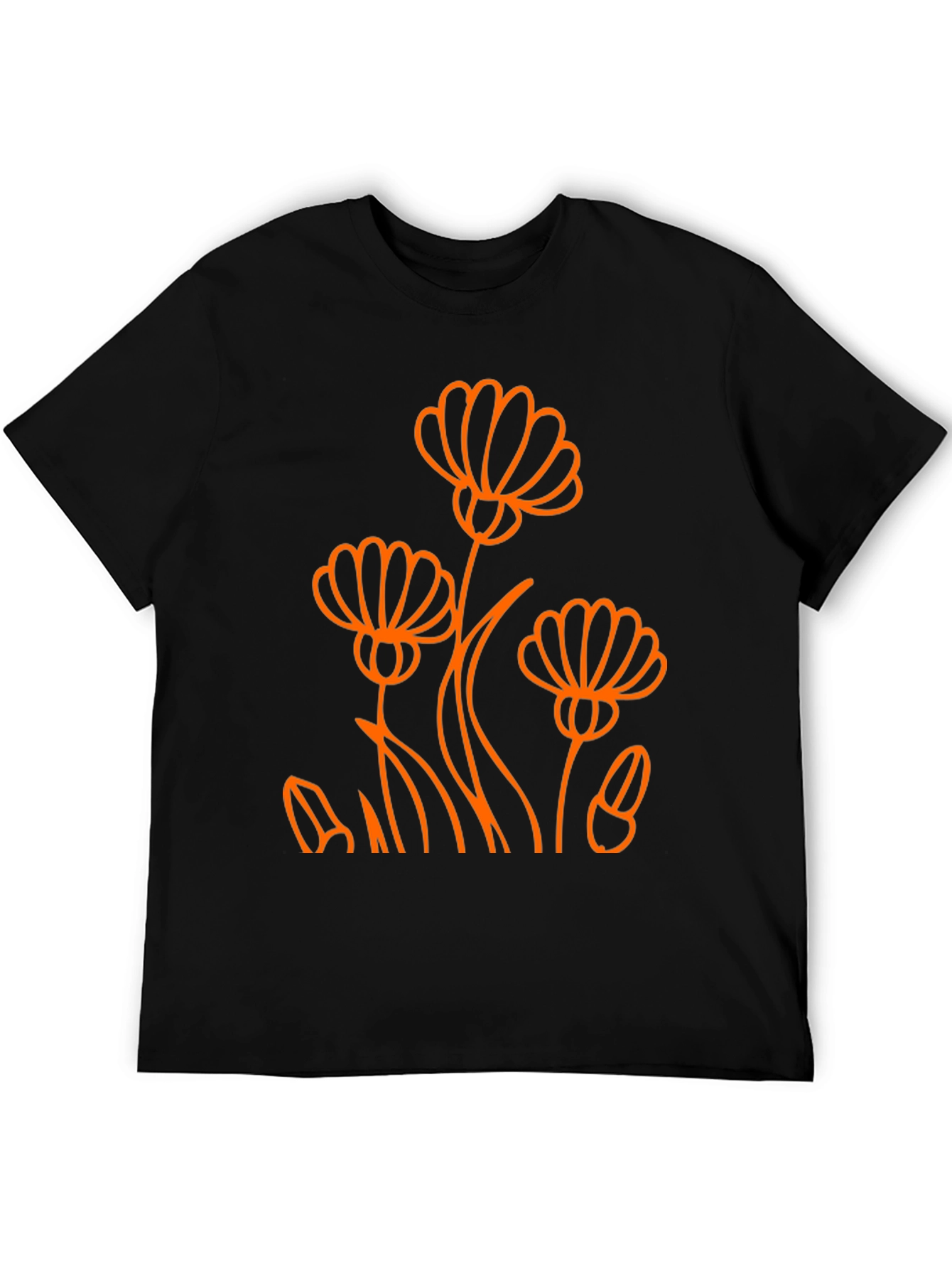 Black Tee with Orange Flower Design