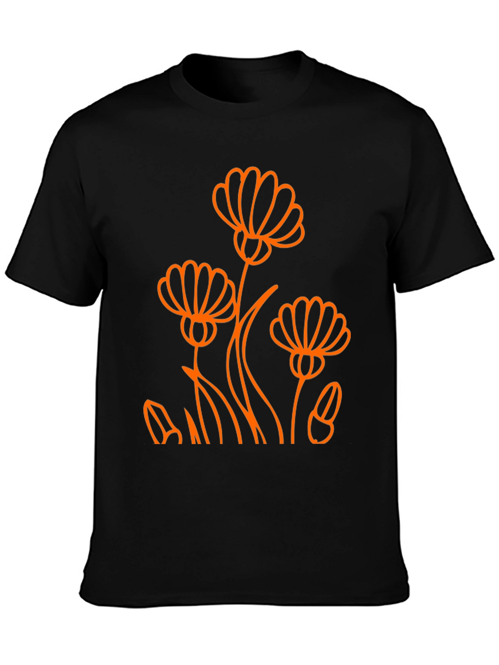 Black Tee with Orange Flower Design