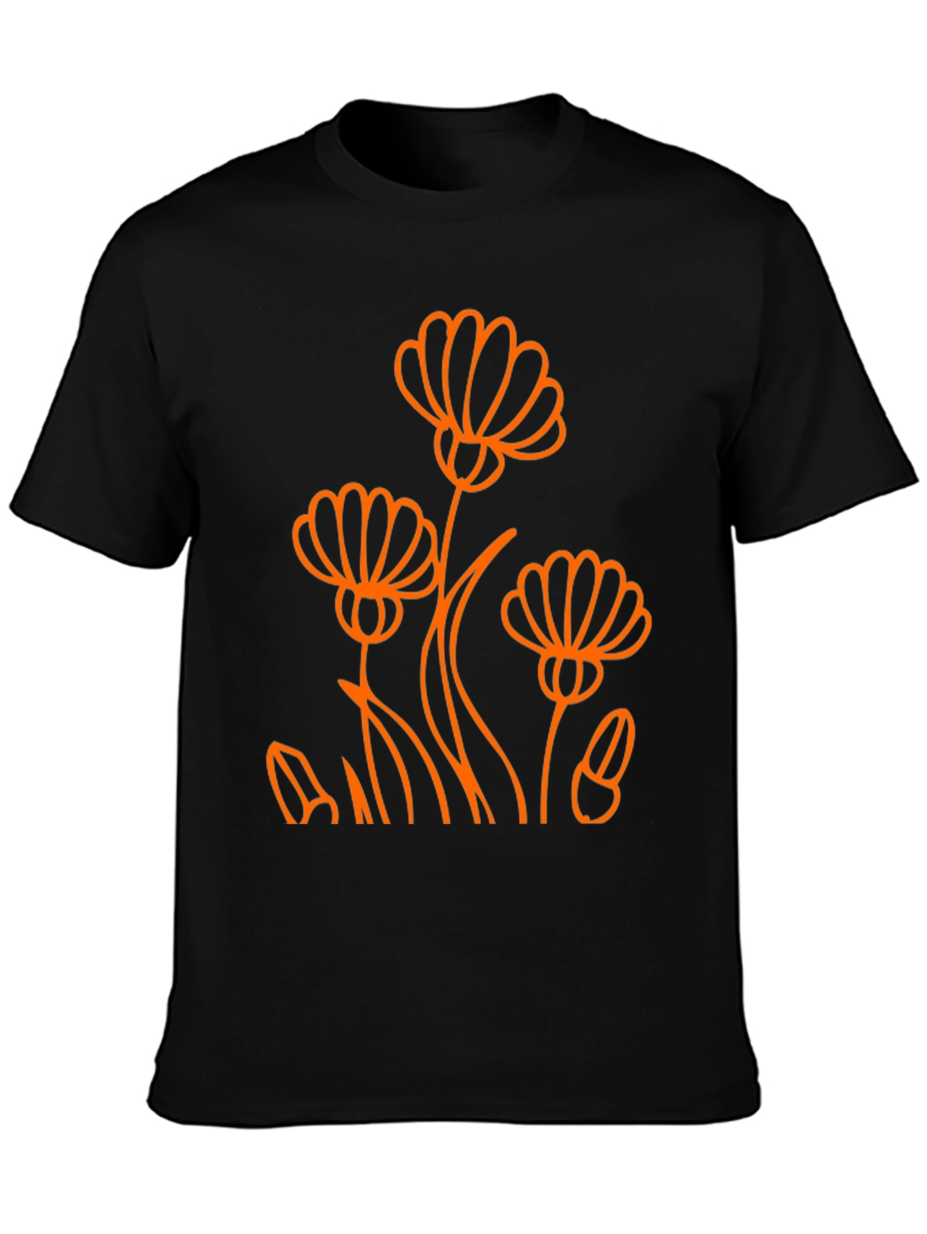 Black Tee with Orange Flower Design