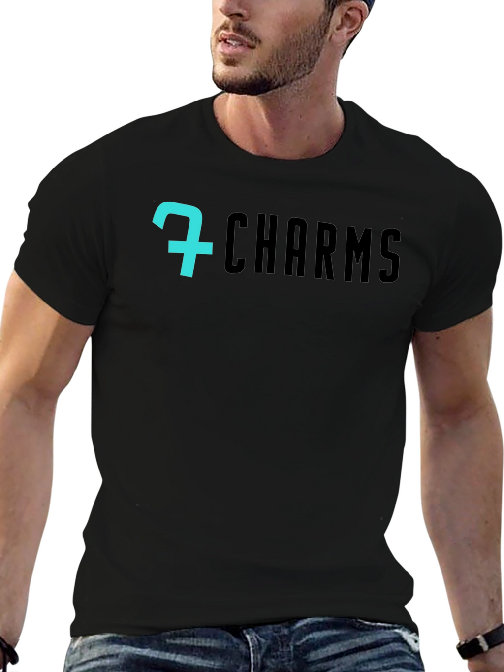 7 Charms Black Graphic Tee - Modern Style
