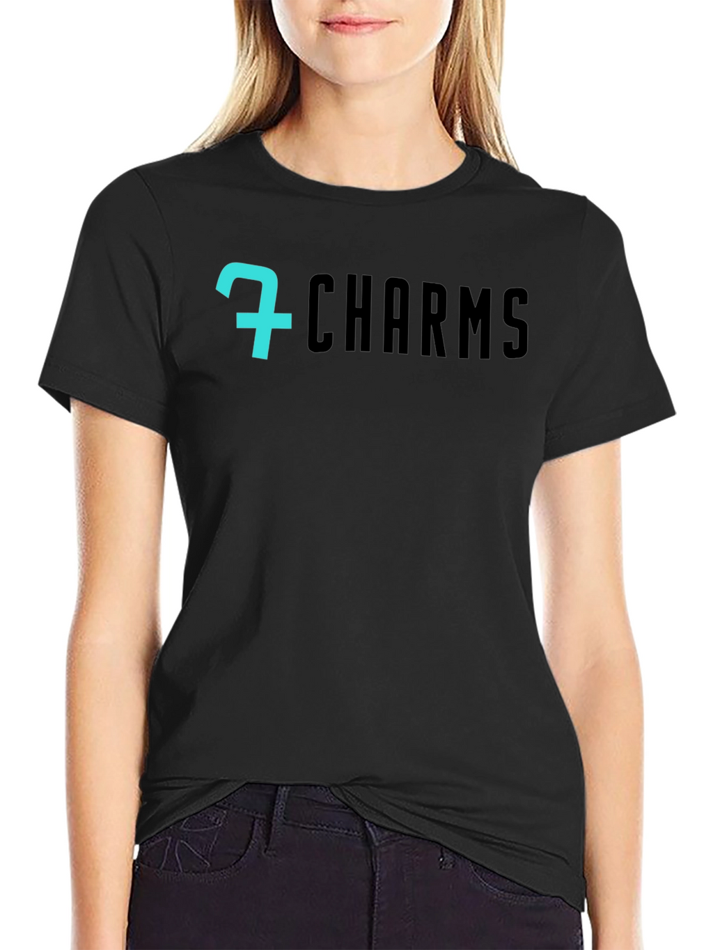 7 Charms Black Graphic Tee - Modern Style