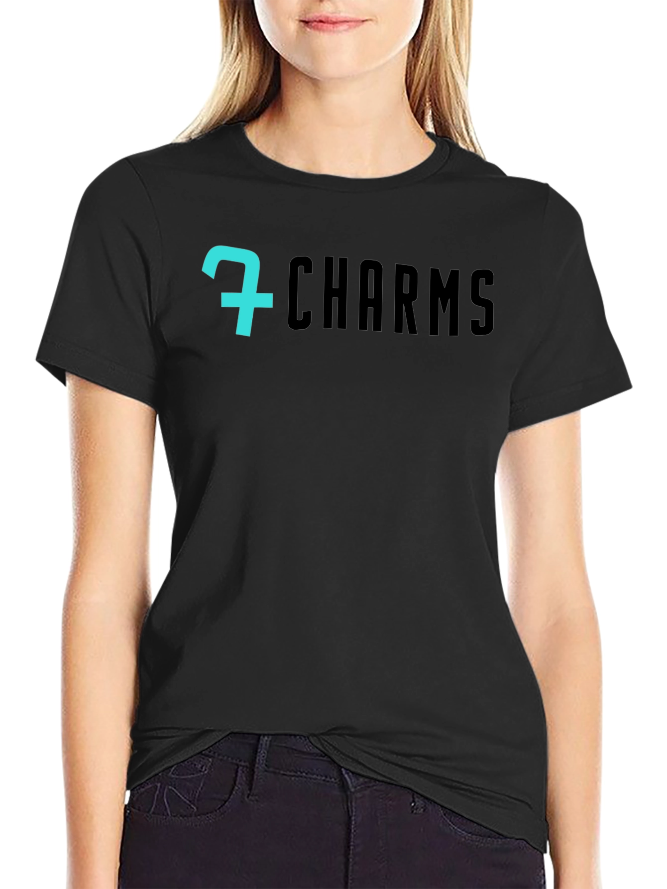 7 Charms Black Graphic Tee - Modern Style