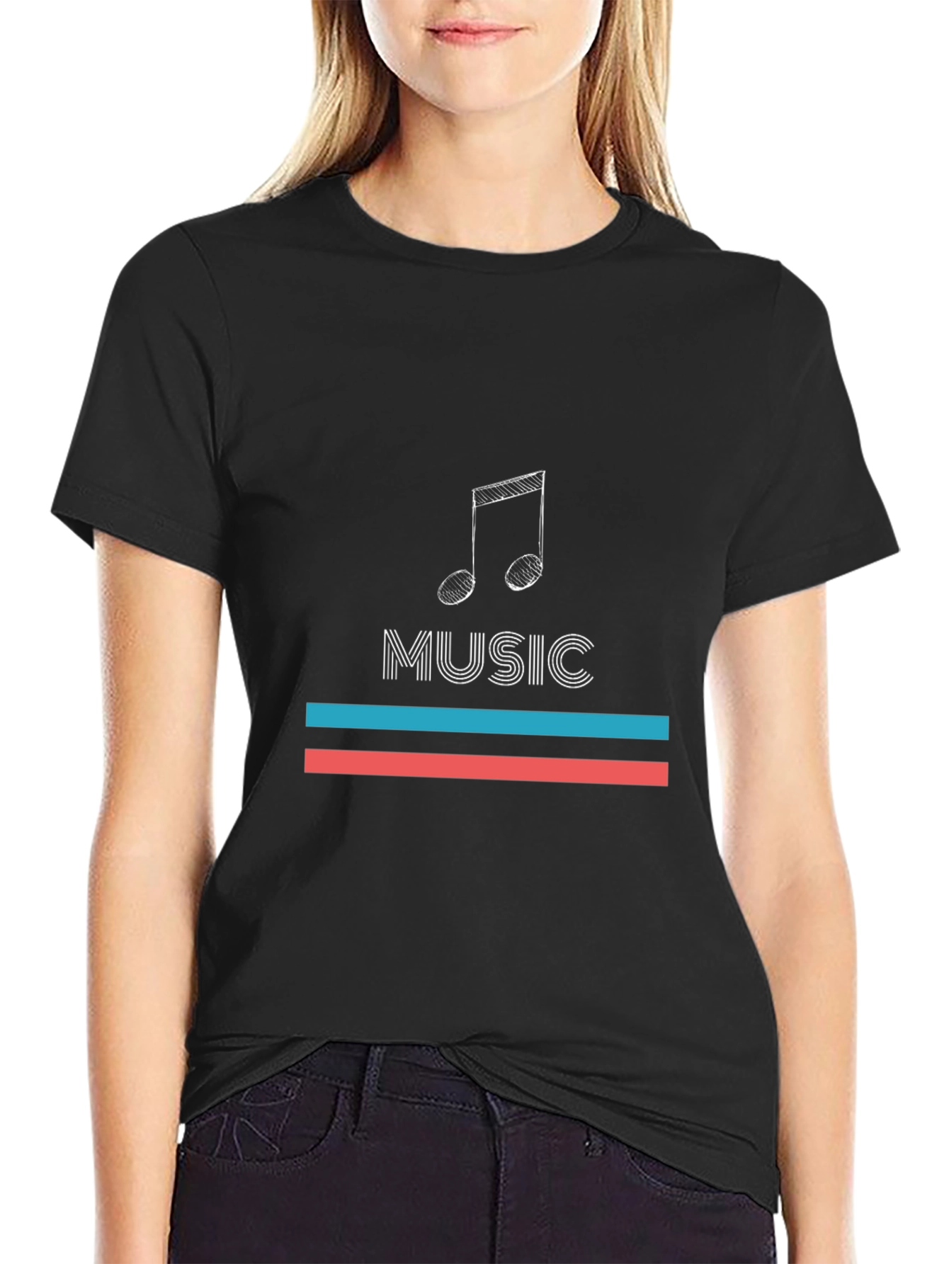 Music Note Graphic Black T-Shirt