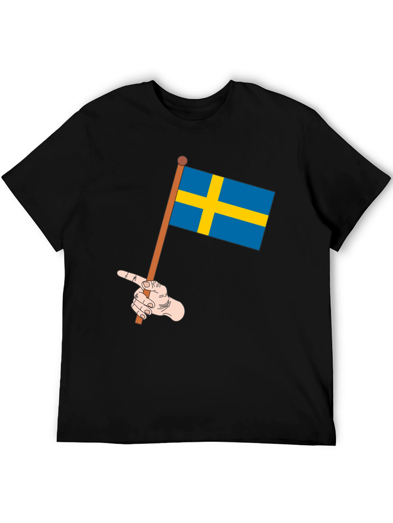 Sweden Flag Pointing Graphic Tee - Black Casual Shirt