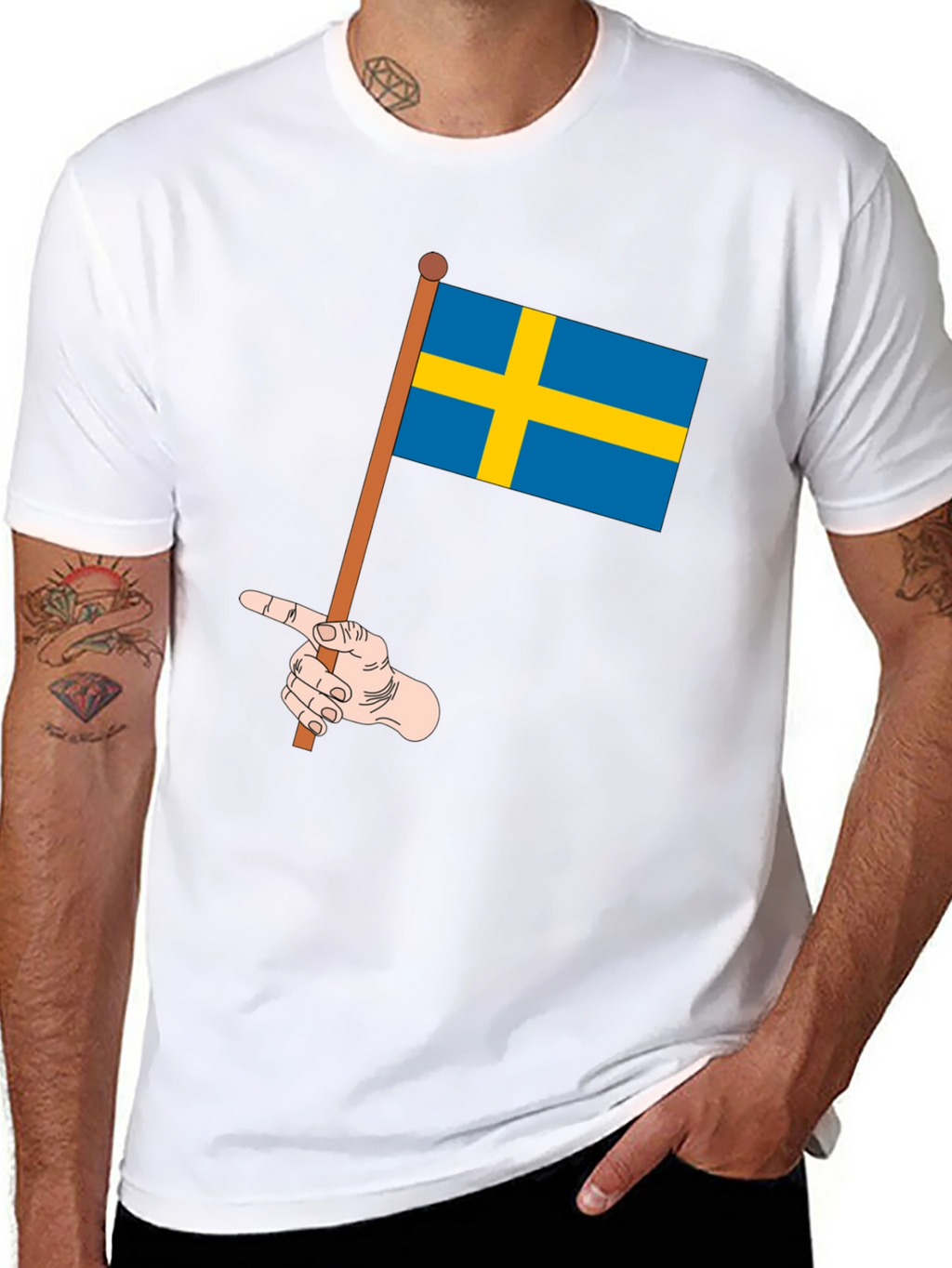 Sweden Flag Pointing Graphic Tee - Black Casual Shirt