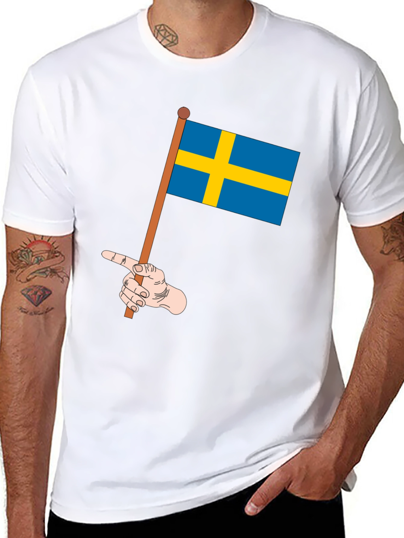 Sweden Flag Pointing Graphic Tee - Black Casual Shirt