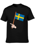 Sweden Flag Pointing Graphic Tee - Black Casual Shirt