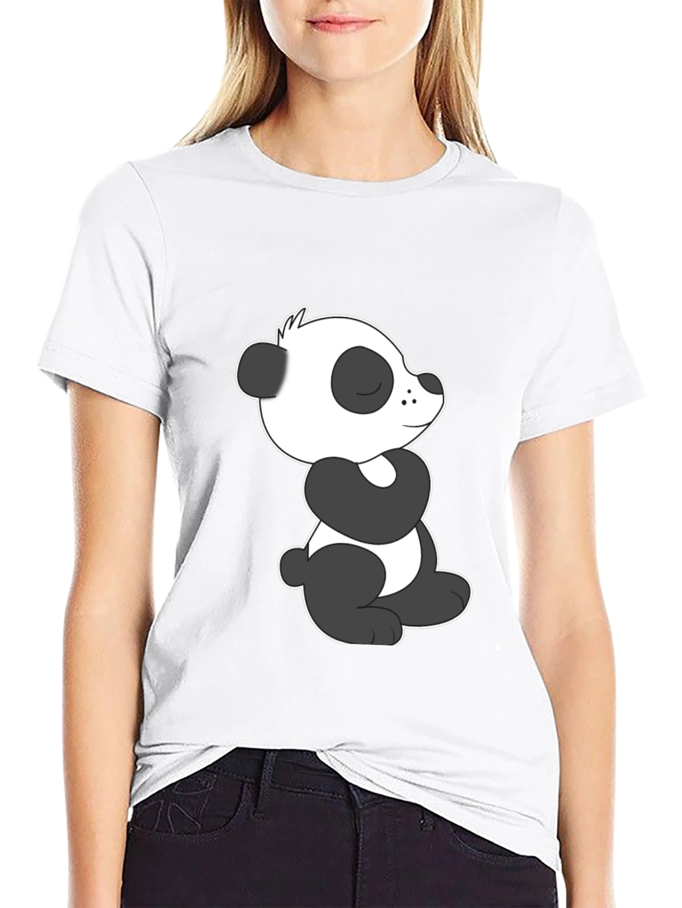 Cute Panda Graphic Black T-Shirt