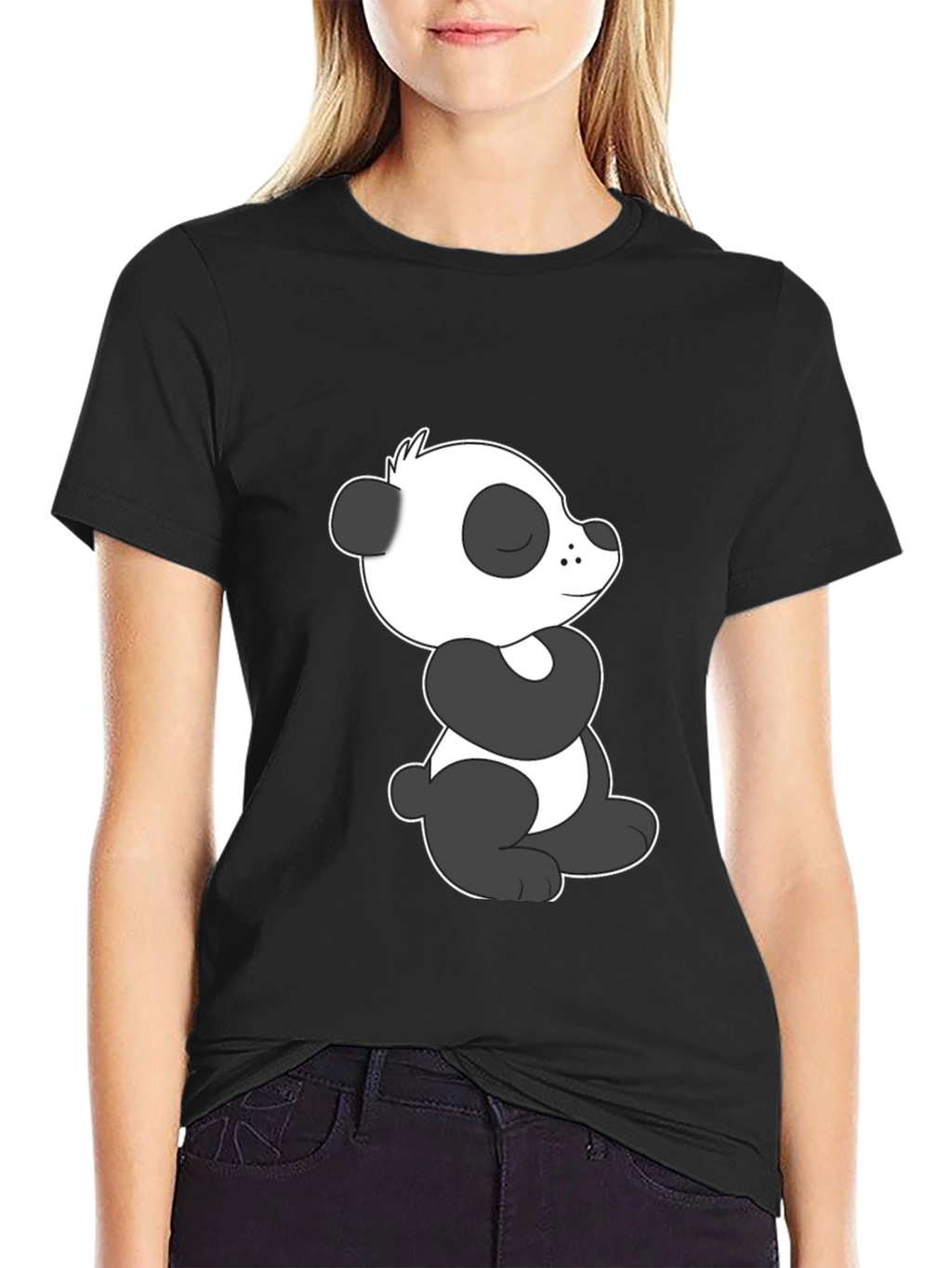 Cute Panda Graphic Black T-Shirt