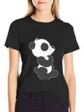 Cute Panda Graphic Black T-Shirt