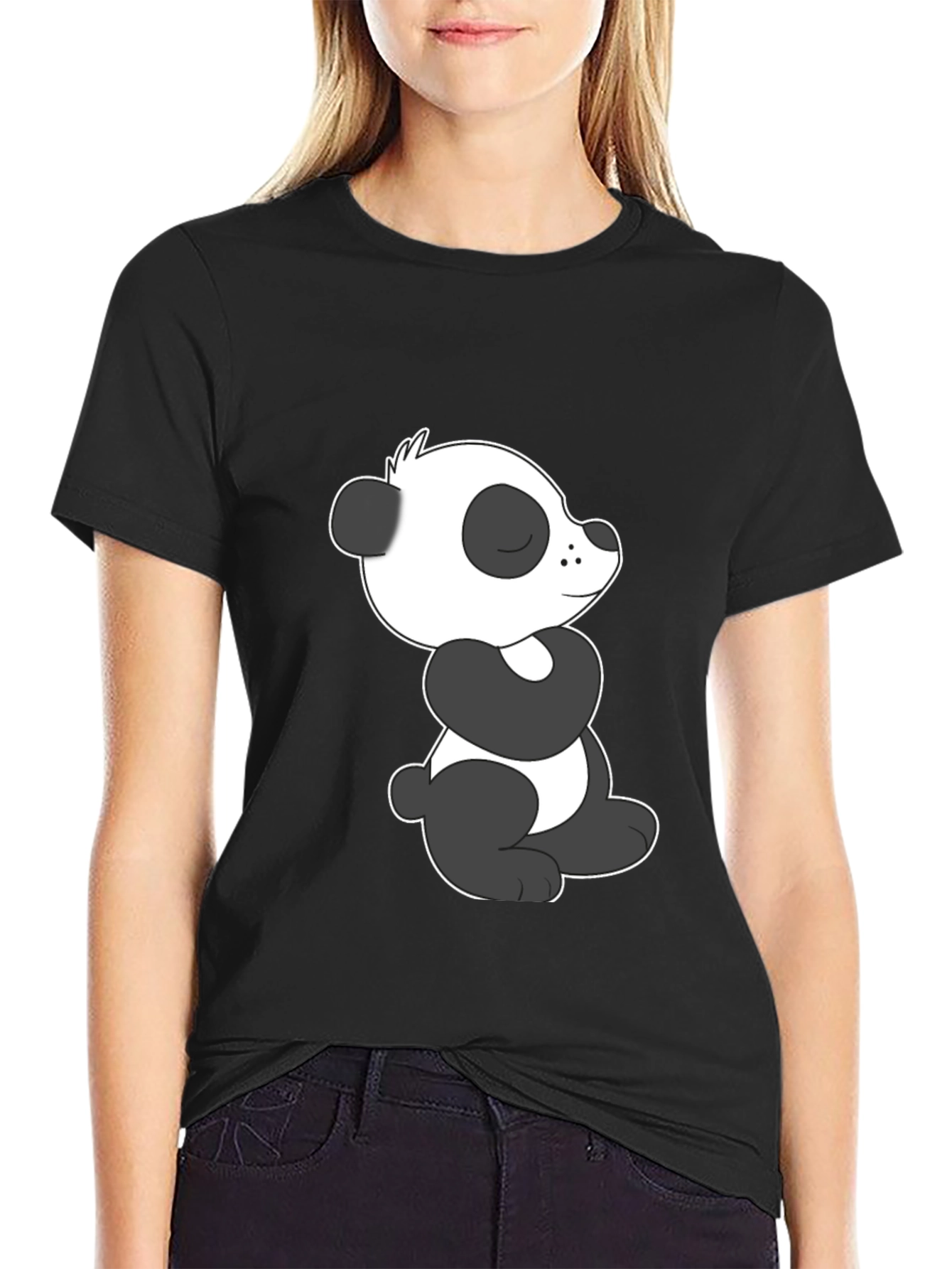 Cute Panda Graphic Black T-Shirt
