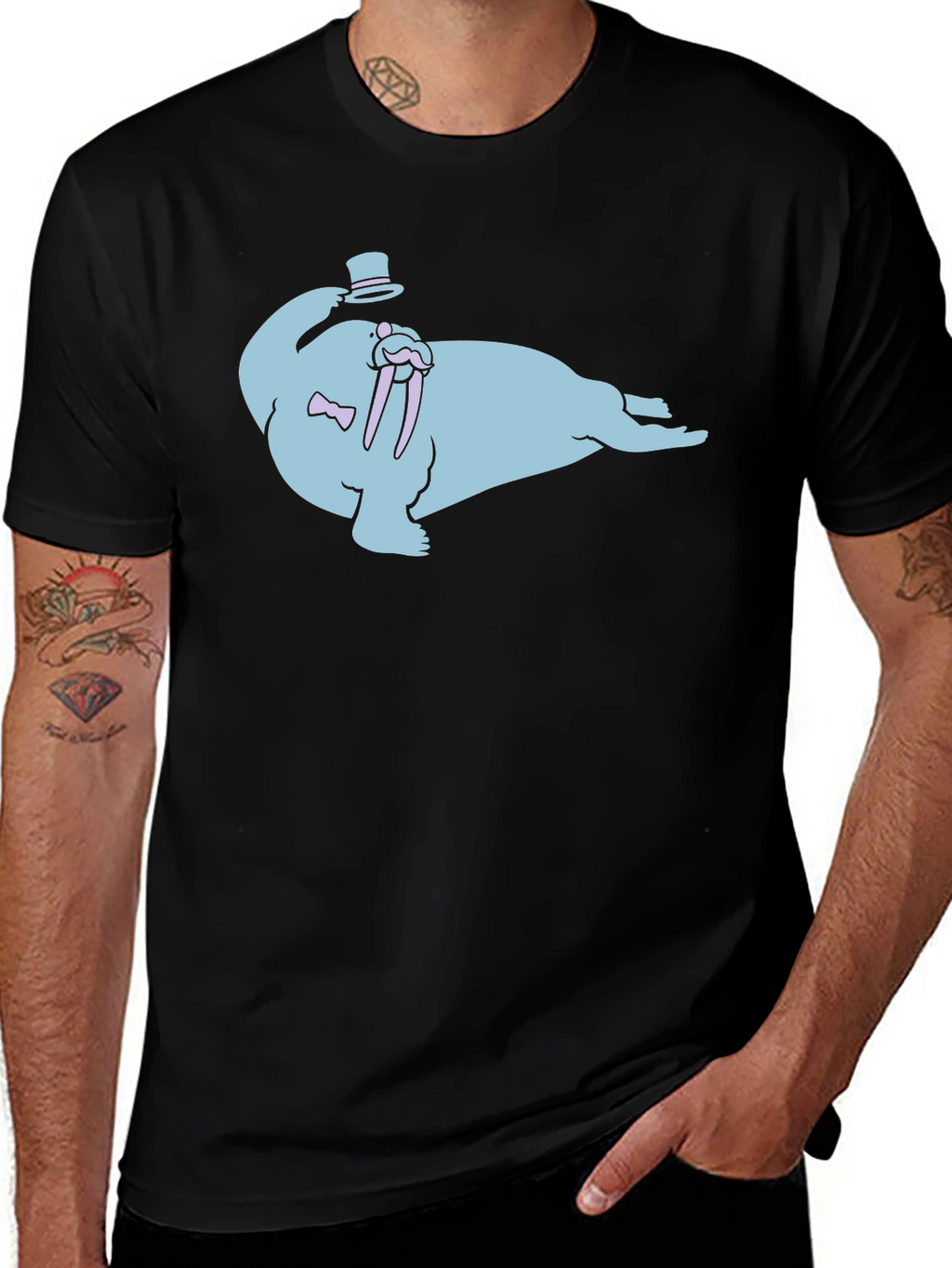 Gentleman Walrus Graphic T-Shirt - Black