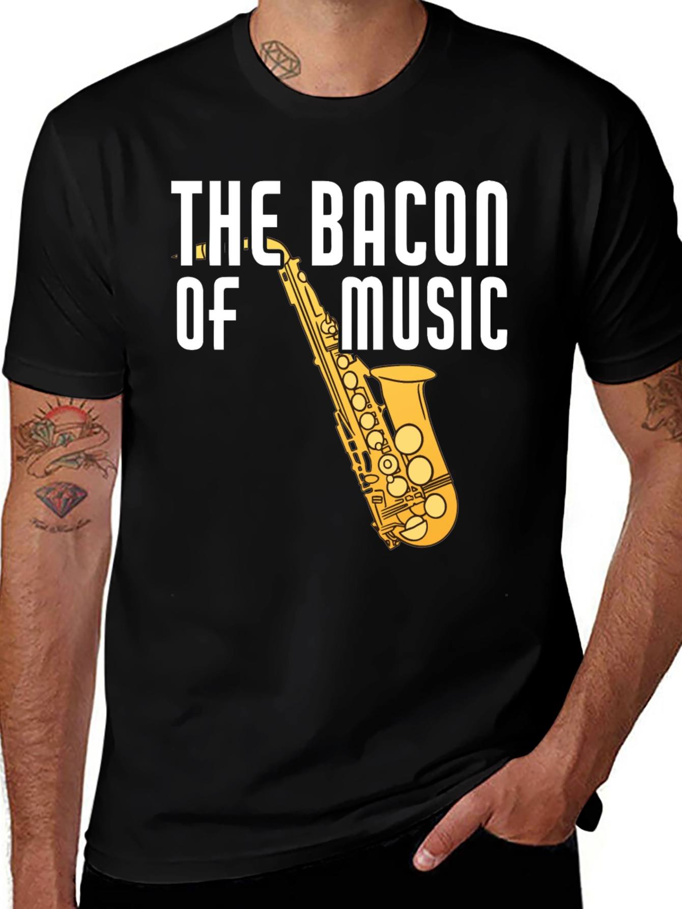 The Bacon of Music Saxophone Graphic T-Shirt