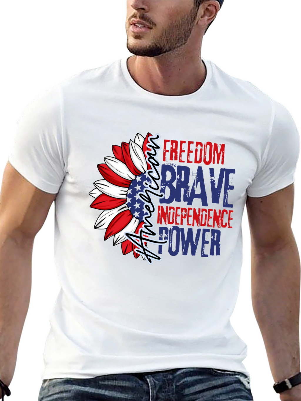 Patriotic American Sunflower Graphic T-Shirt