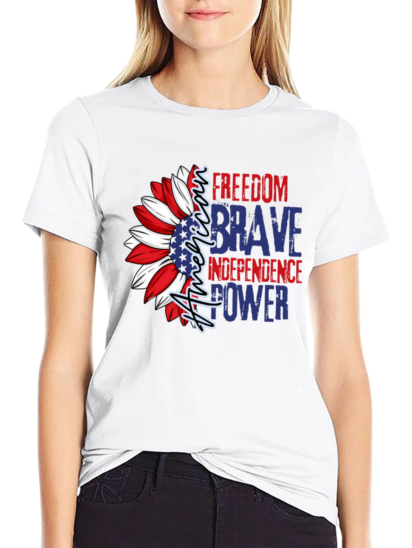 Patriotic American Sunflower Graphic T-Shirt