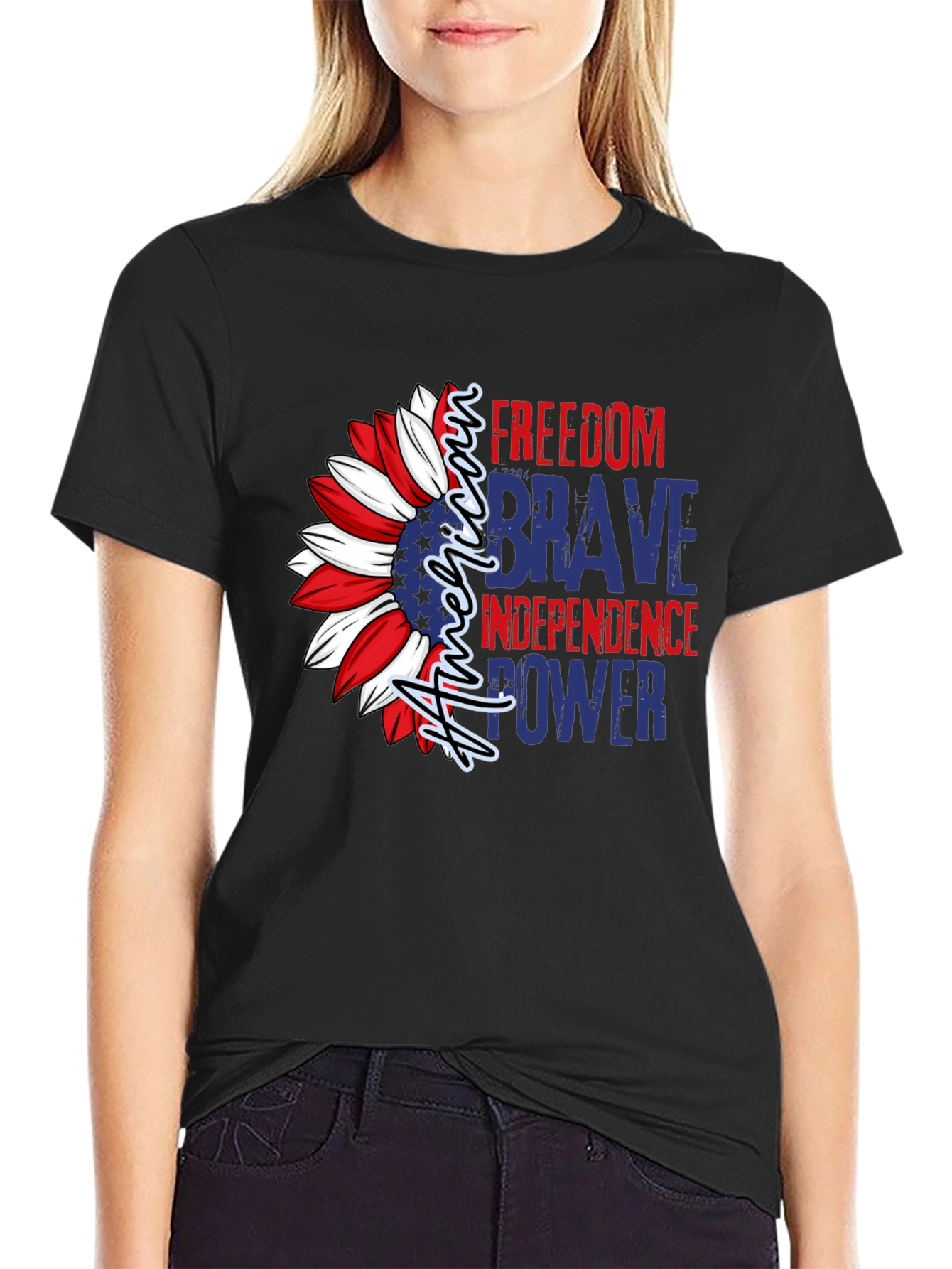 Patriotic American Sunflower Graphic T-Shirt