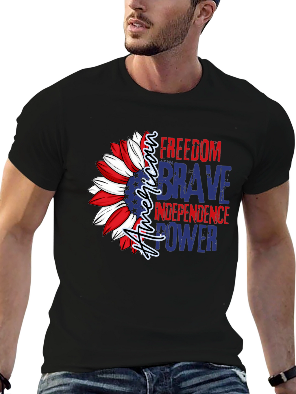 Patriotic American Sunflower Graphic T-Shirt