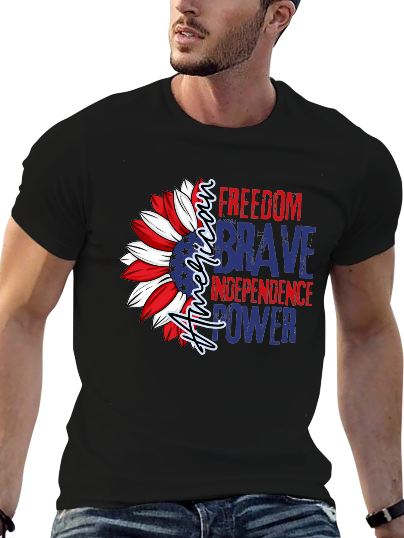 Patriotic American Sunflower Graphic T-Shirt