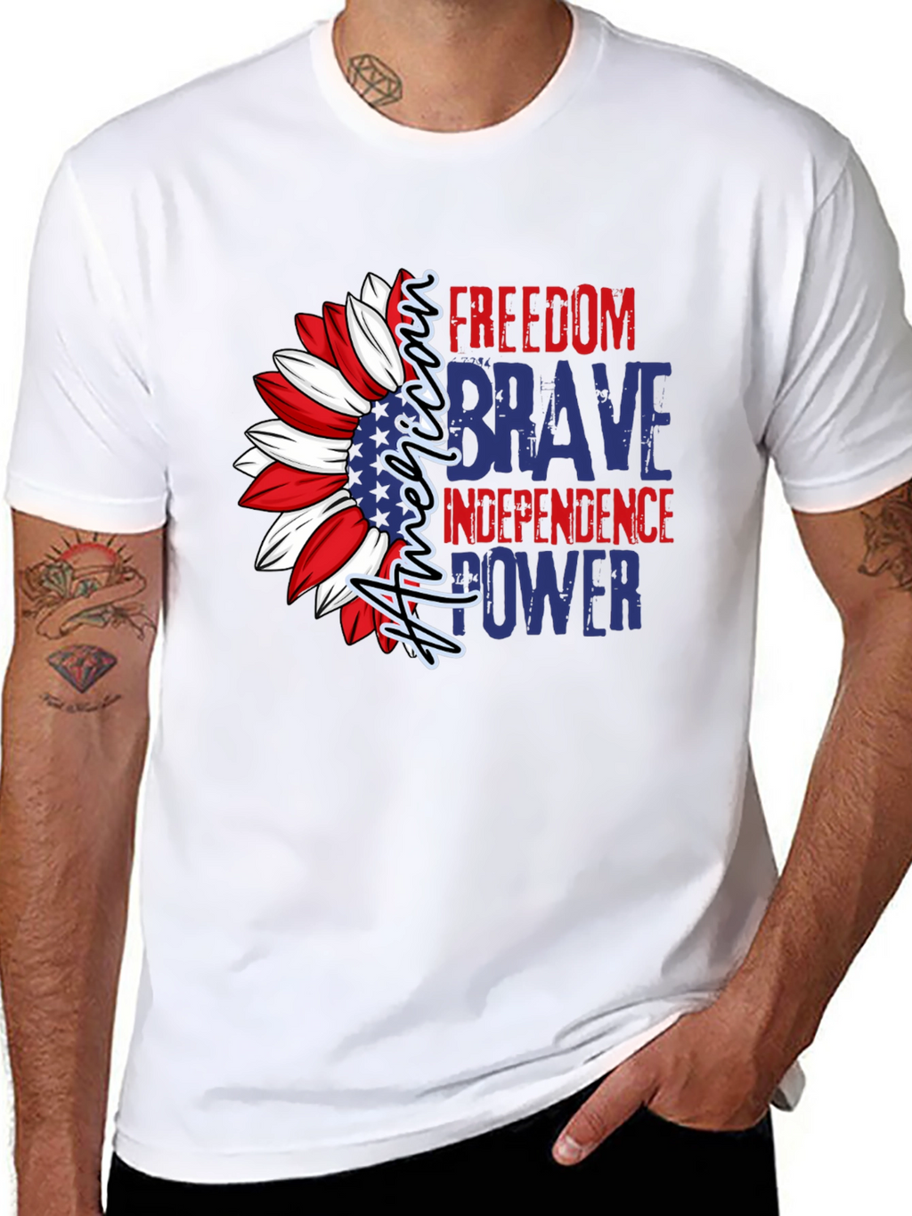 Patriotic American Sunflower Graphic T-Shirt