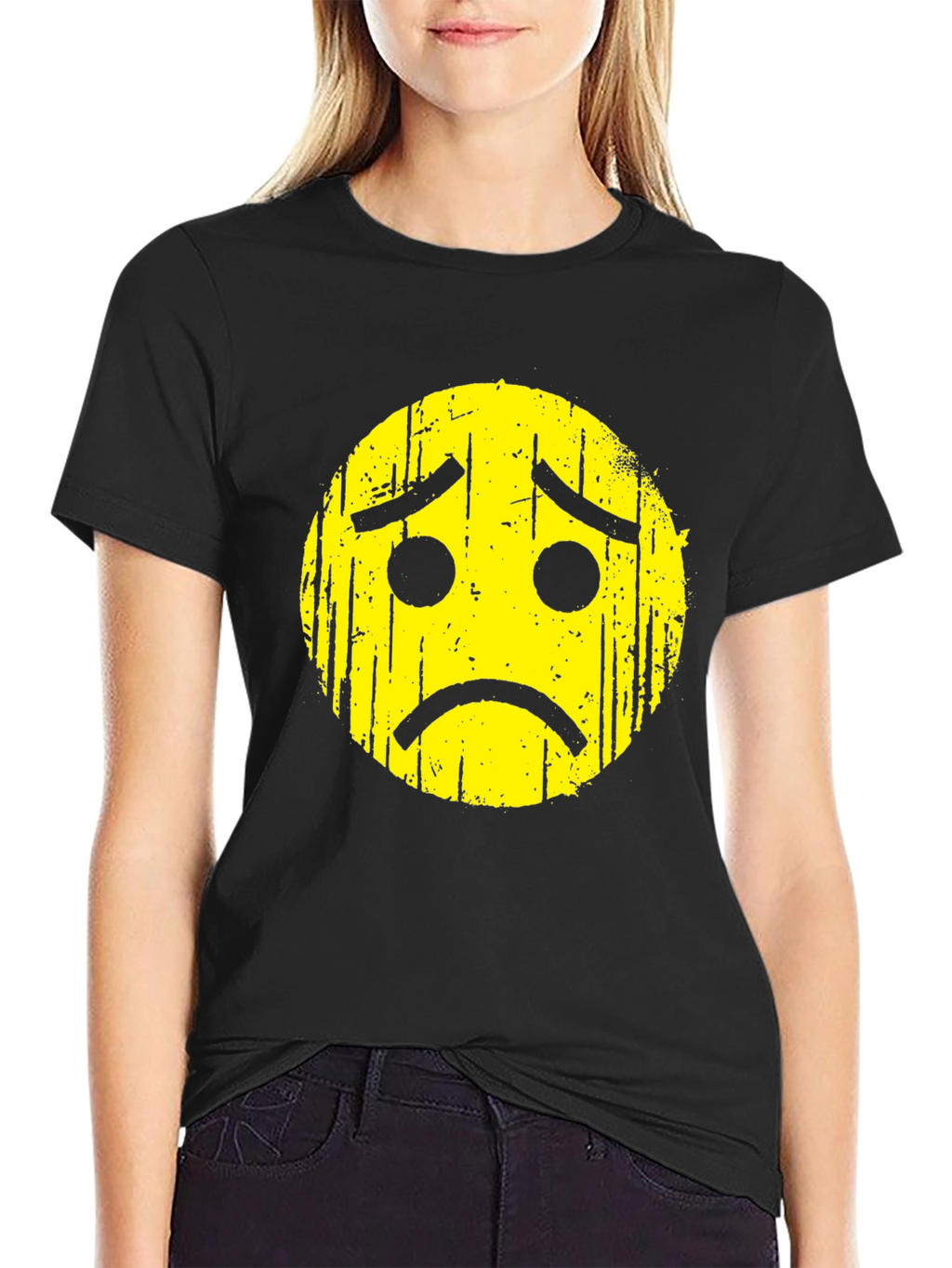 Sad Face Graphic T-Shirt - Mens Black Tee