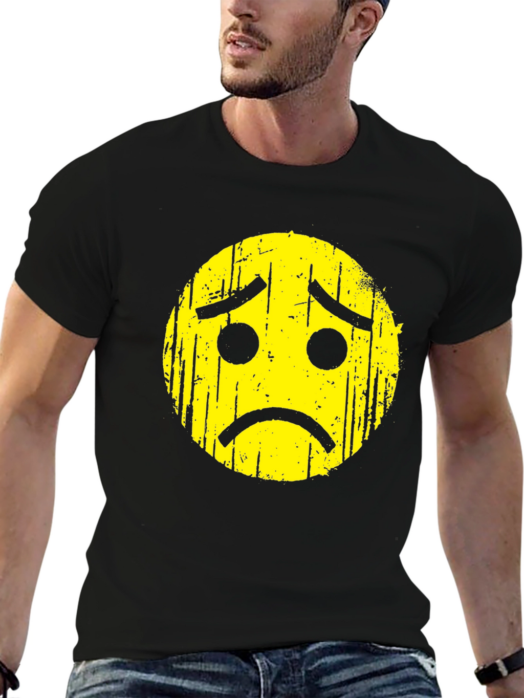 Sad Face Graphic T-Shirt - Mens Black Tee