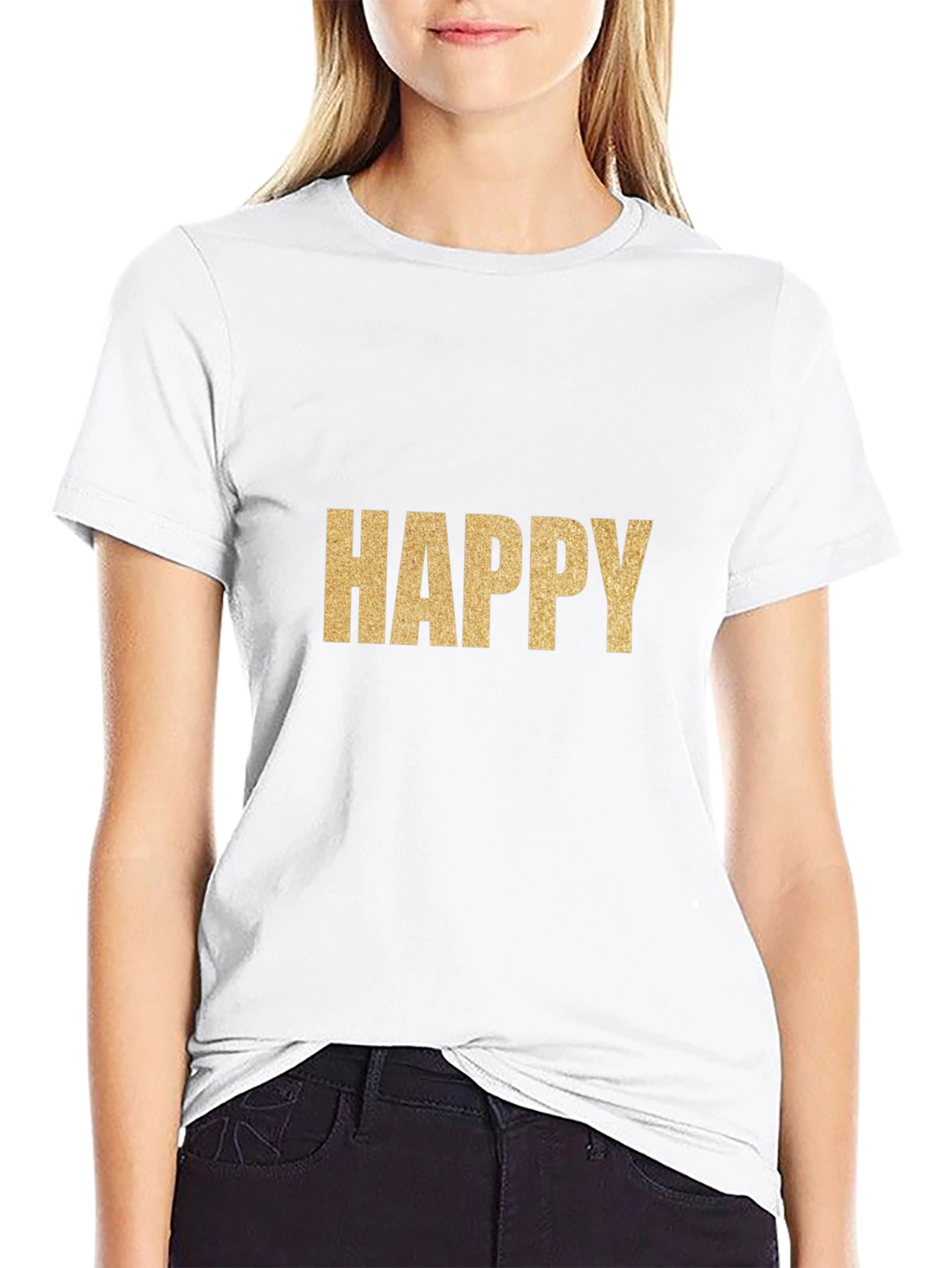 Happy Gold Graphic T-Shirt - Classic Crew Neck Tee