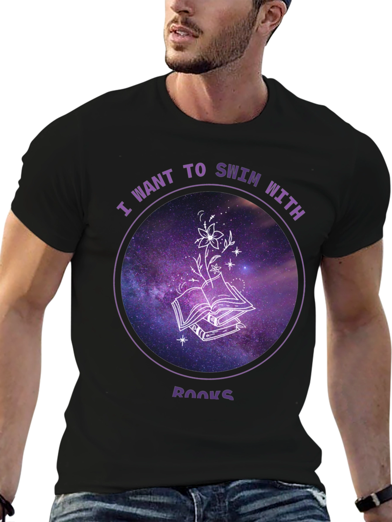 Swim With Books T-Shirt - Galaxy Book Lover Tee