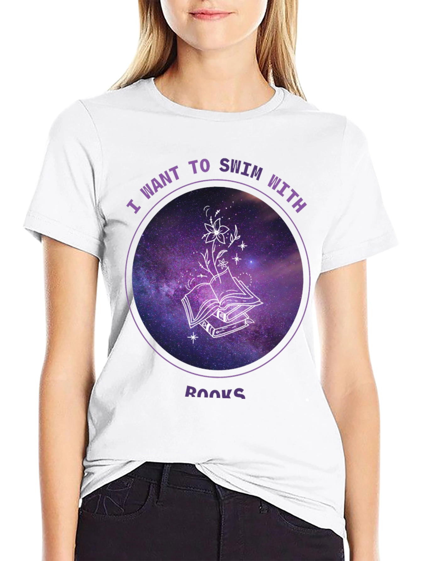 Swim With Books T-Shirt - Galaxy Book Lover Tee