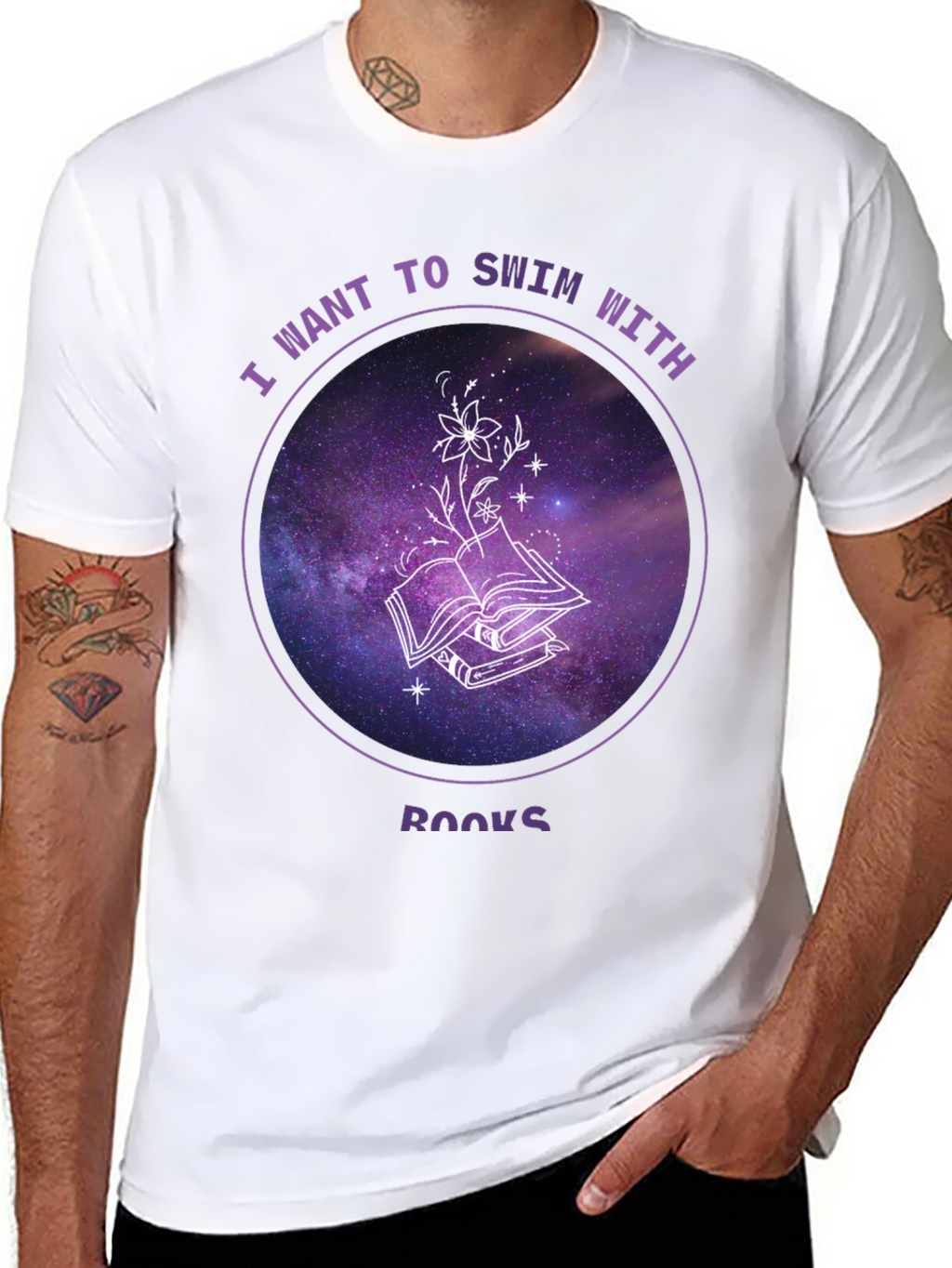 Swim With Books T-Shirt - Galaxy Book Lover Tee