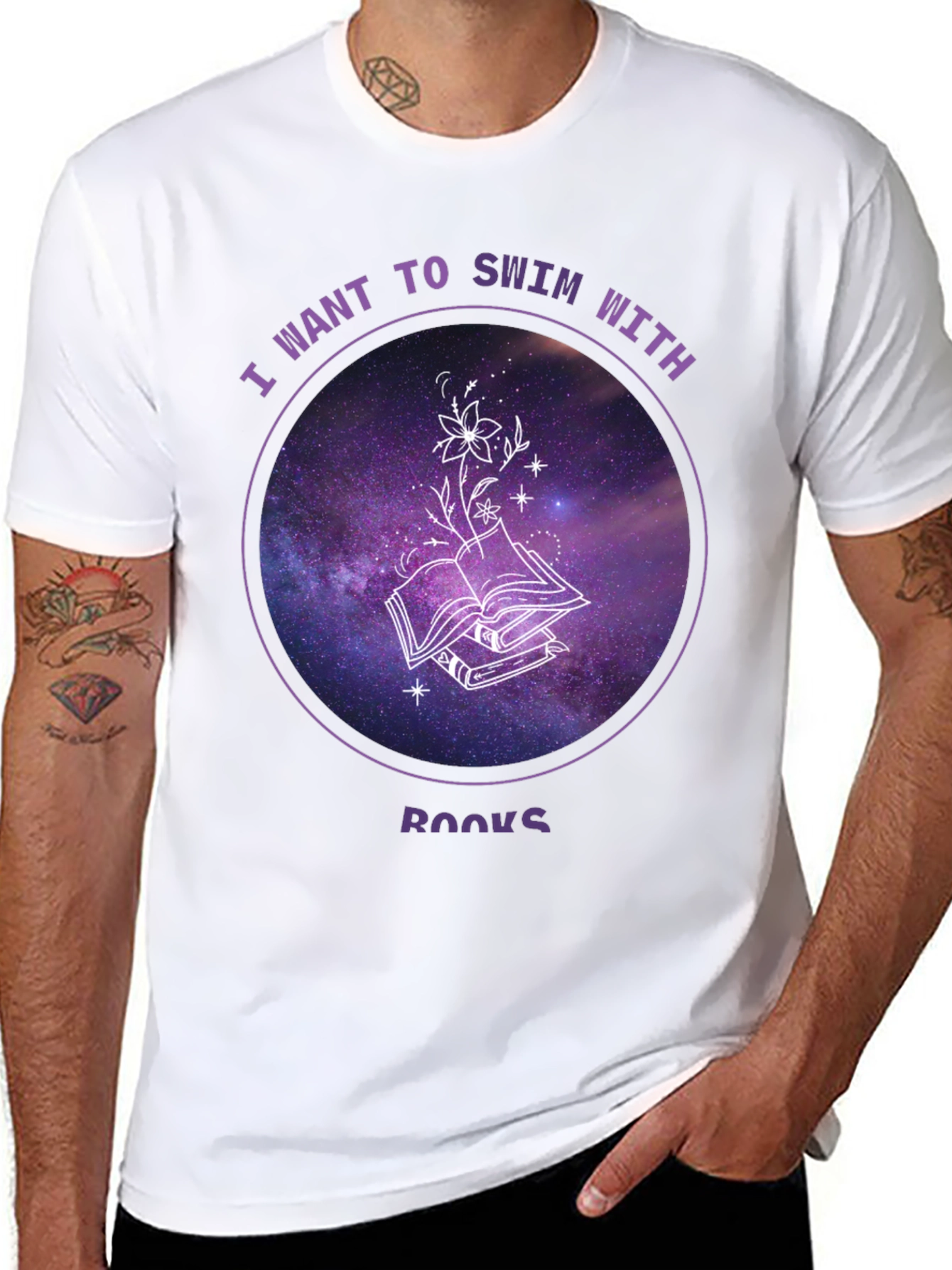 Swim With Books T-Shirt - Galaxy Book Lover Tee
