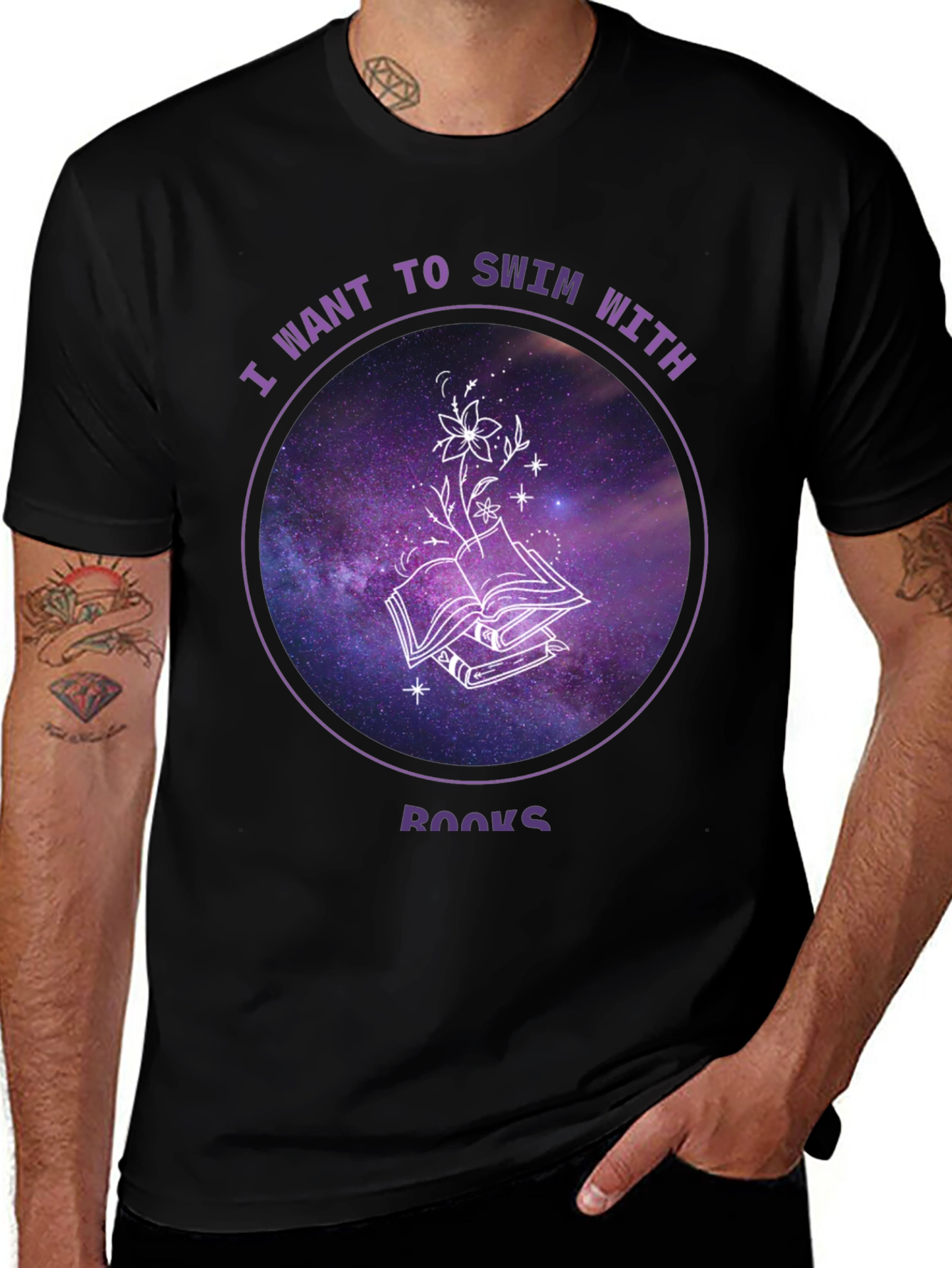 Swim With Books T-Shirt - Galaxy Book Lover Tee