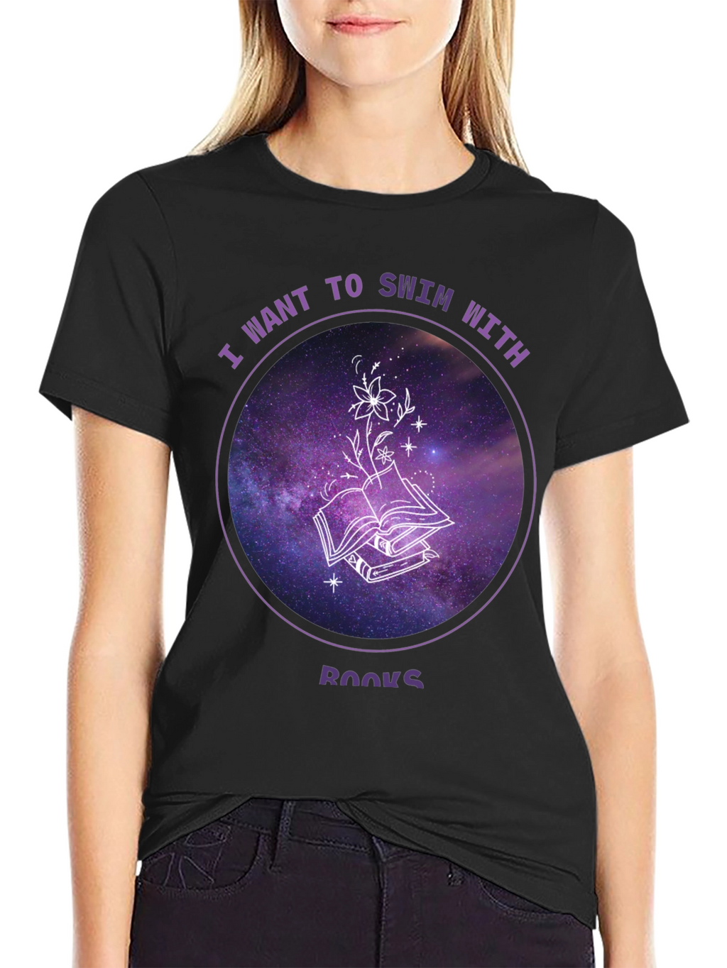 Swim With Books T-Shirt - Galaxy Book Lover Tee