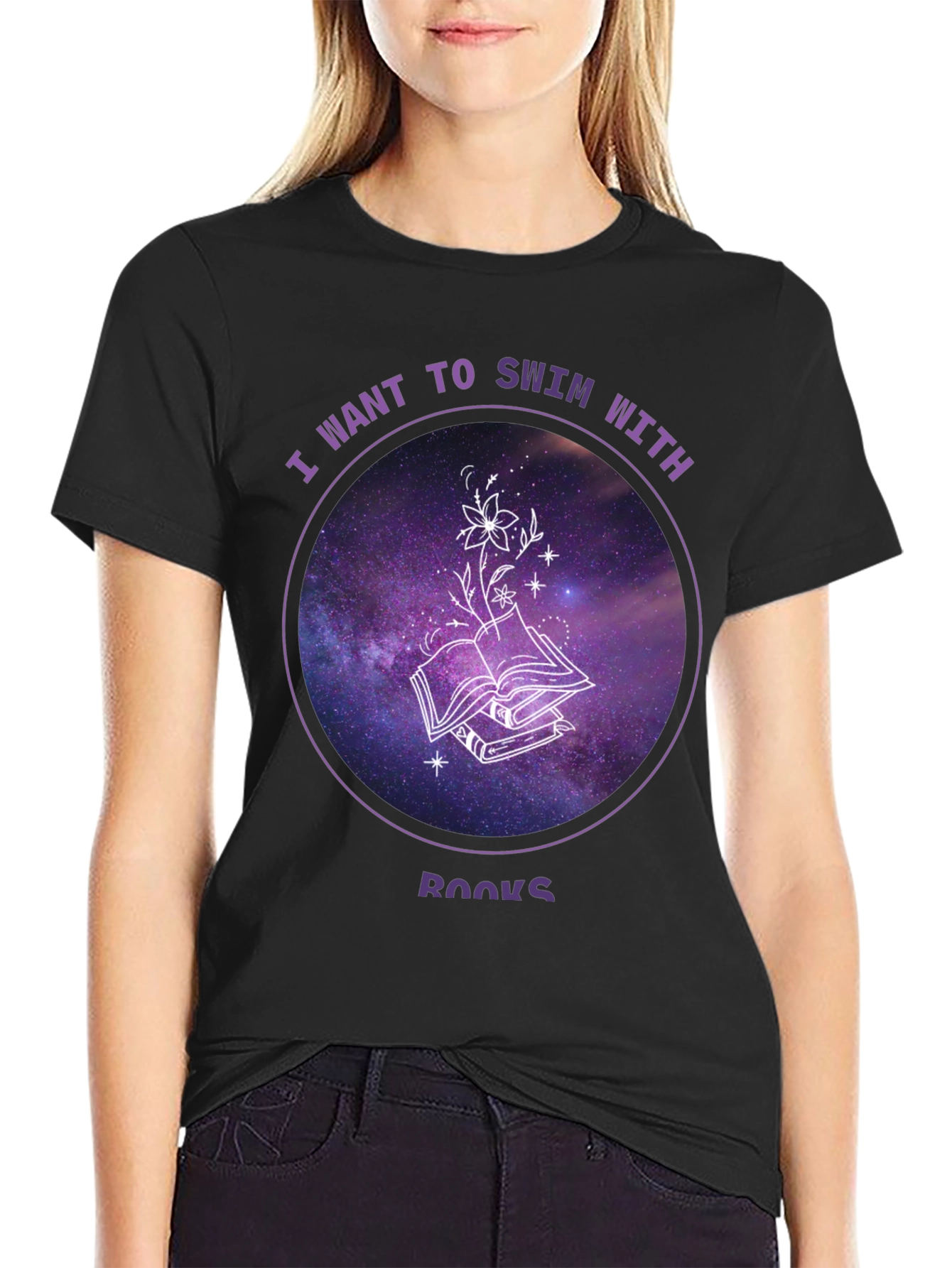 Swim With Books T-Shirt - Galaxy Book Lover Tee