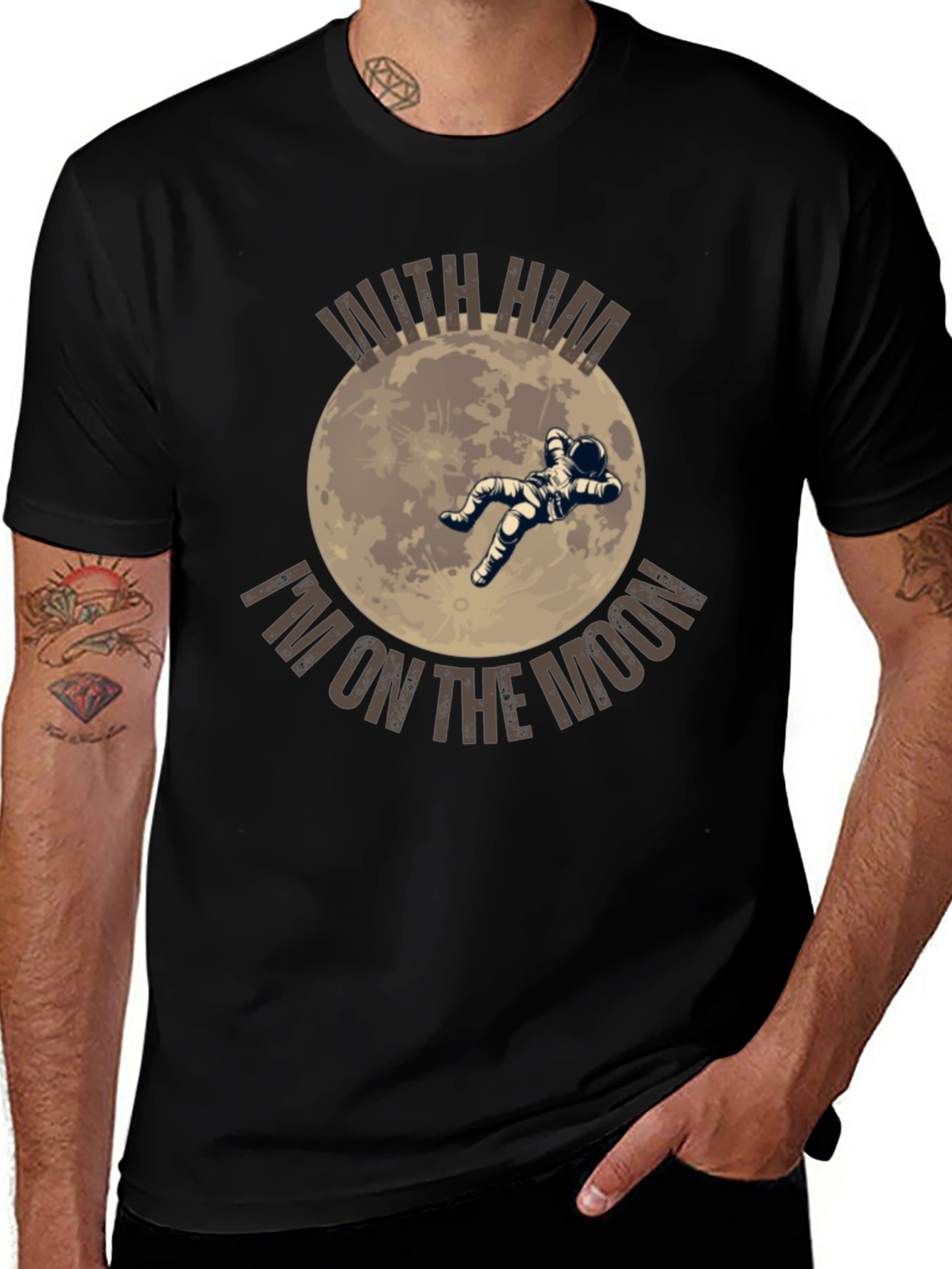 Moon Astronaut Graphic Tee - With Him Im On The Moon