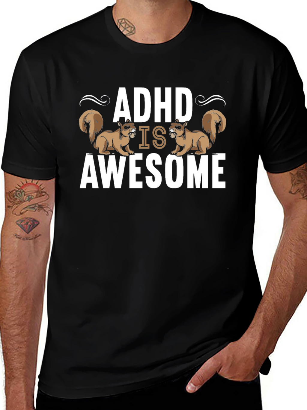 ADHD Is Awesome Squirrel T-Shirt - Black Cotton Tee