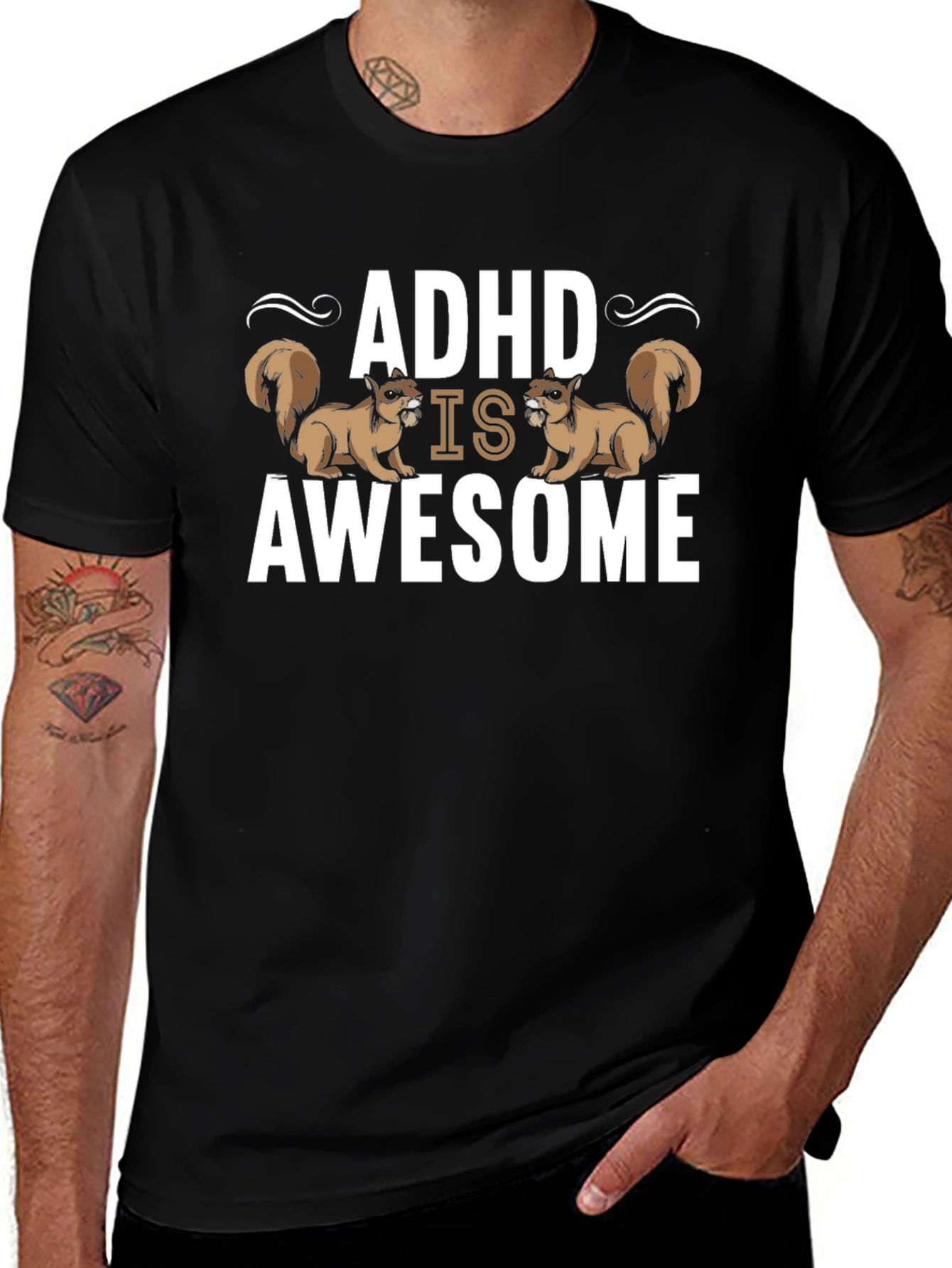 ADHD Is Awesome Squirrel T-Shirt - Black Cotton Tee