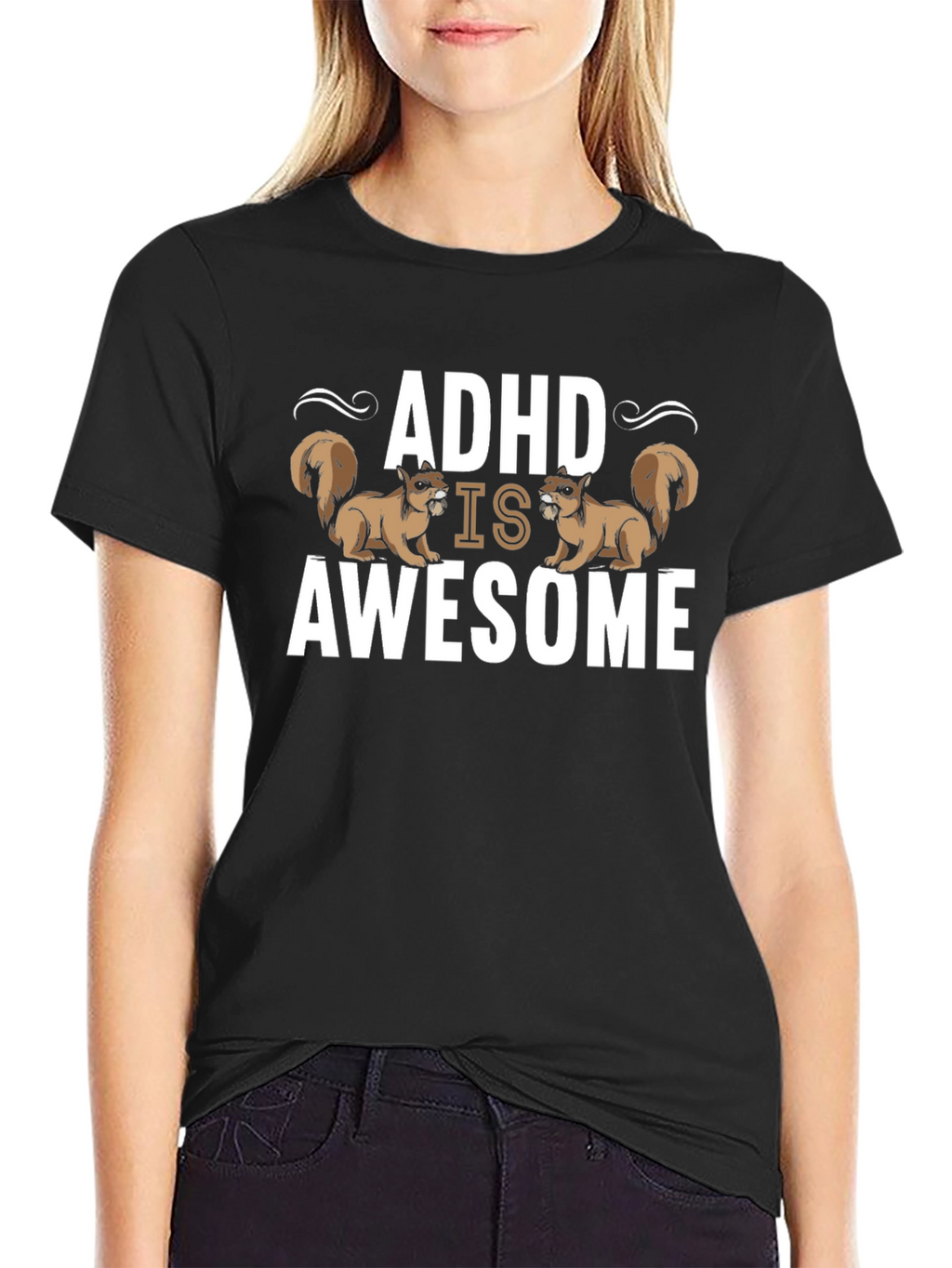 ADHD Is Awesome Squirrel T-Shirt - Black Cotton Tee