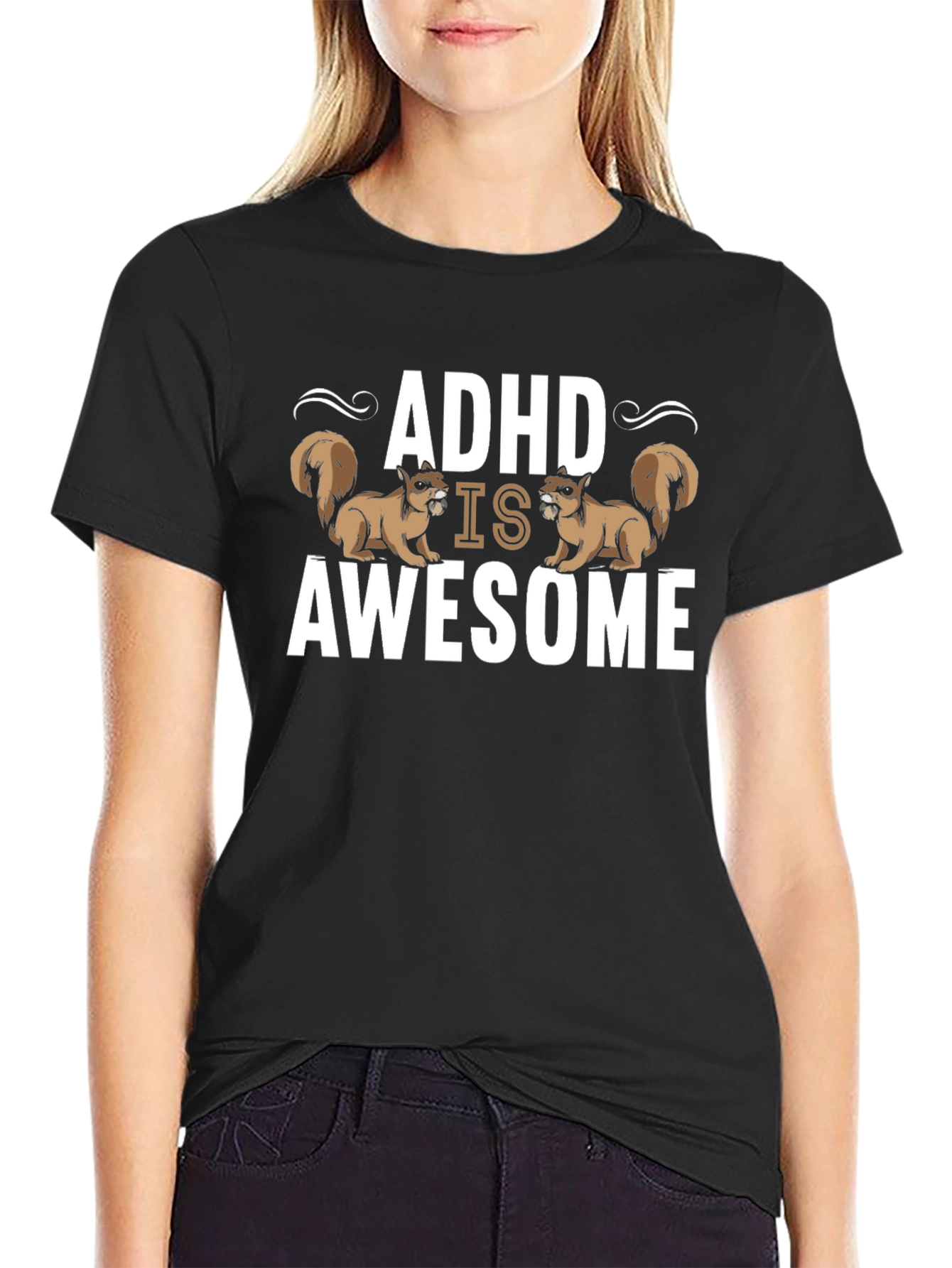 ADHD Is Awesome Squirrel T-Shirt - Black Cotton Tee